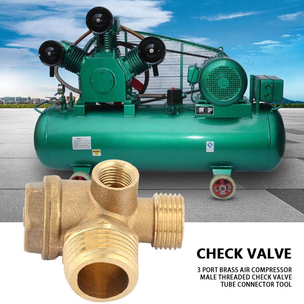 3-Port Brass Air Compressor Check Valve with Male Thread - Heavy Duty Pneumatic Tube Connector for Air Tools, HVAC Systems & Industrial Applications