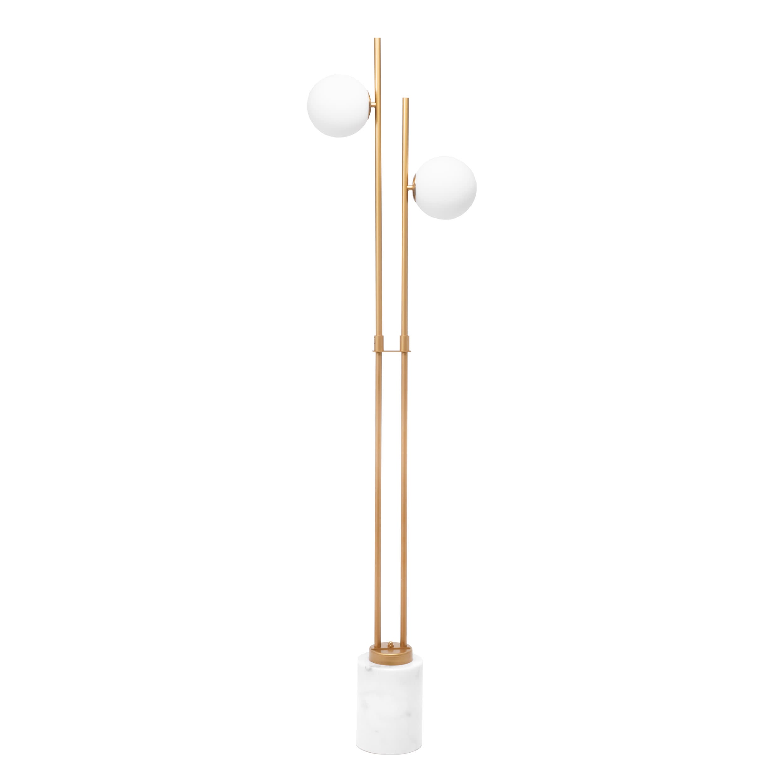 63 Inch Twin Pronged Metal Floor Lamp - Adjustable Standing Light for Living Room, Bedroom & Office | Modern White Tall Lamp with 2 Bulbs for Reading & Ambient Lighting