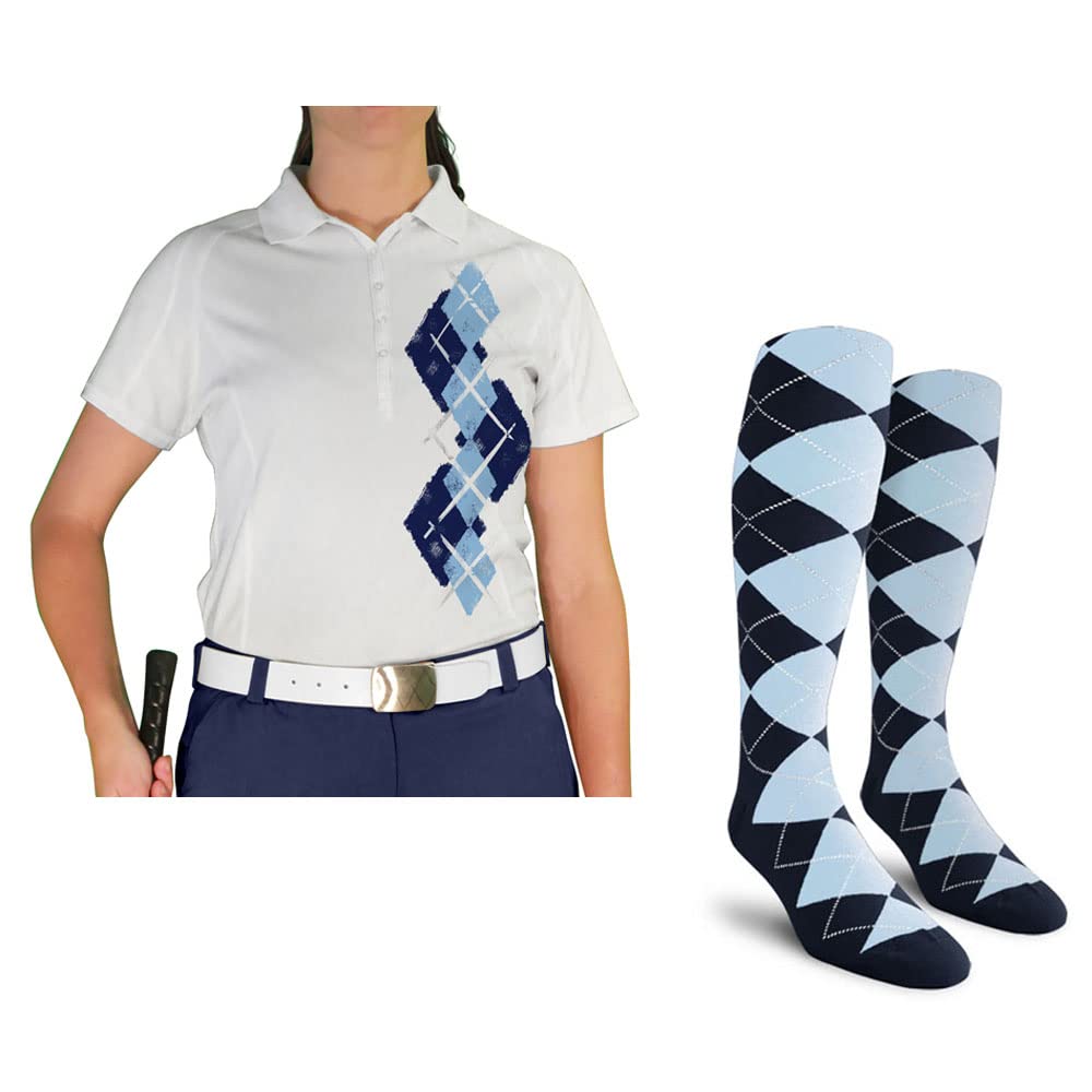 Dry Fit Short Sleeve Graphic Golf Polo Shirt with Socks for Women - Argyle Paradise (AA-ZZ) | Moisture-Wicking Performance Shirt for Golf, Tennis & Casual Wear