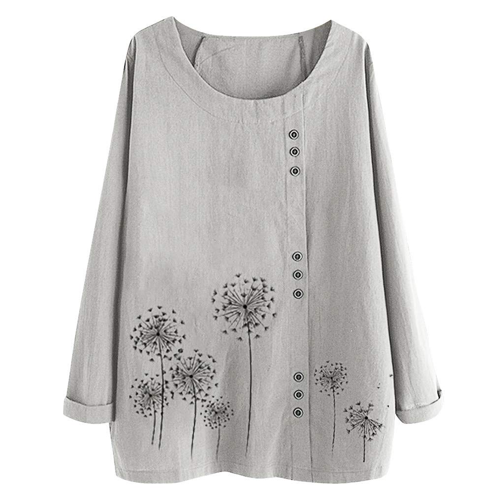 Women's Plus Size Casual Crew Neck Floral Embroidery Printed Blouse - Vintage Long Sleeve Loose Comfortable Top for Everyday Wear, Office & Date Outfits