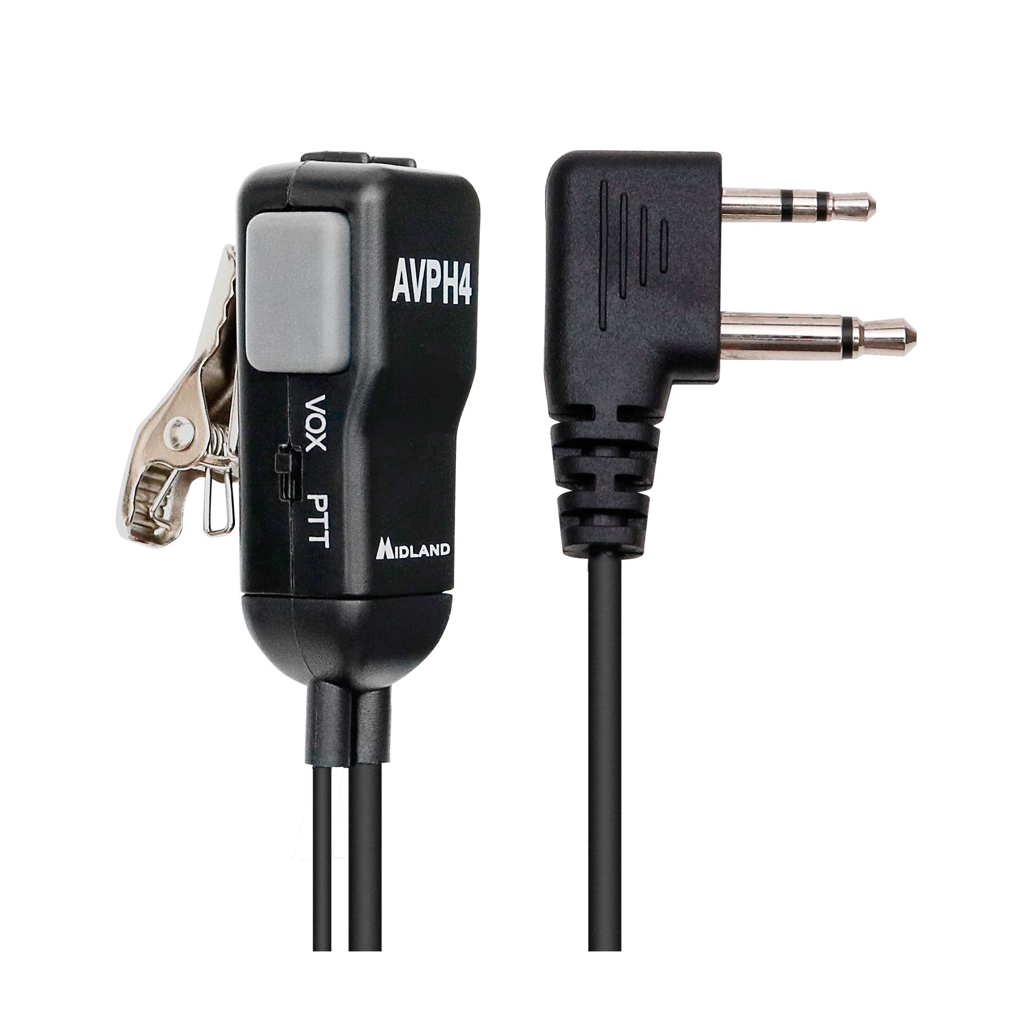Midland AVPH4 Ear Clip Headset for GMRS Two-Way Radios - Secure Fit Headphones with Built-In Mic & PTT Button - Crystal Clear Communication for Outdoor Activities, Construction, and Emergency Use