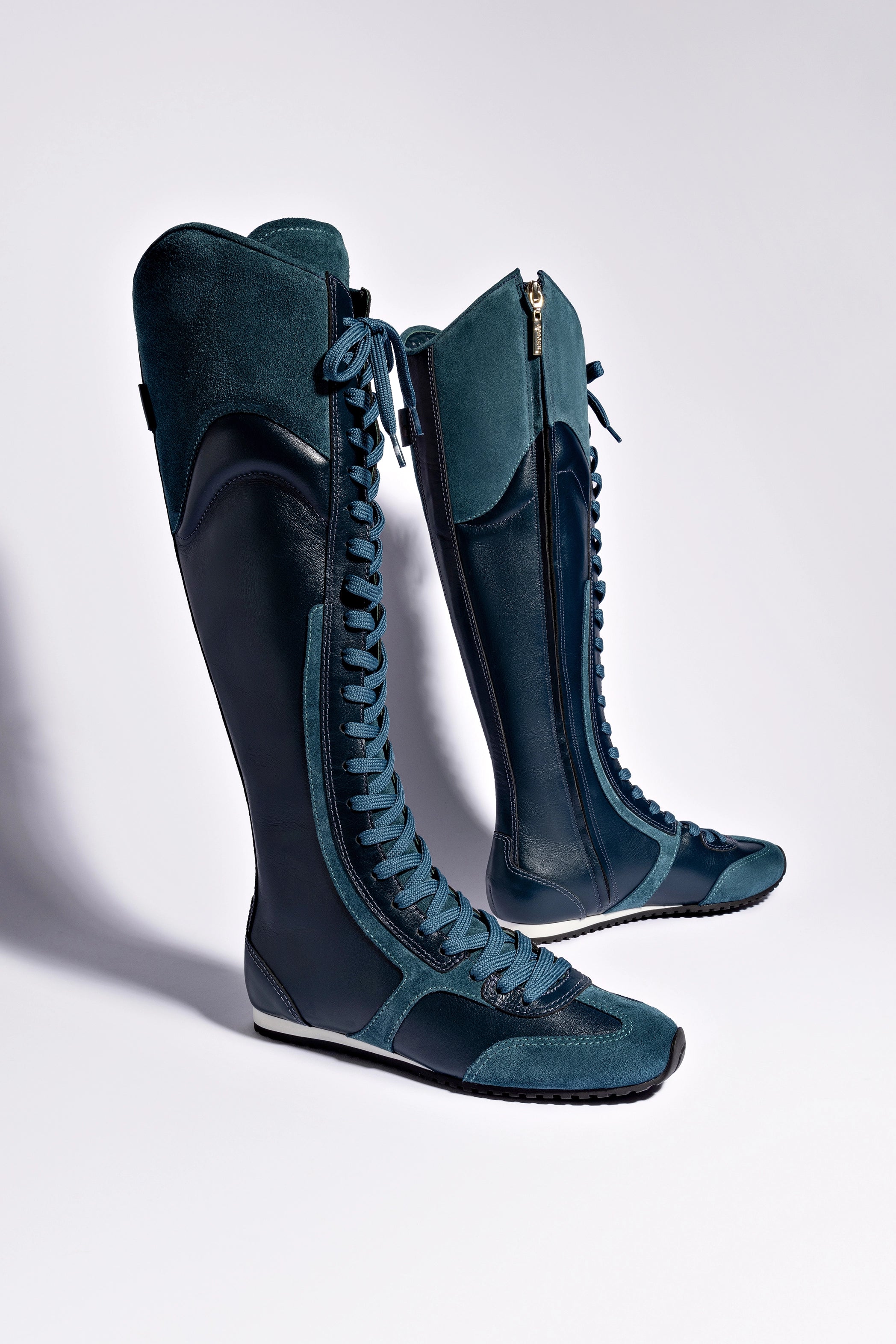Larroudé x Jonathan Cohen Teal Suede Flat Hi Sneaker Boot - Stylish Comfort for Casual Outings & Everyday Wear