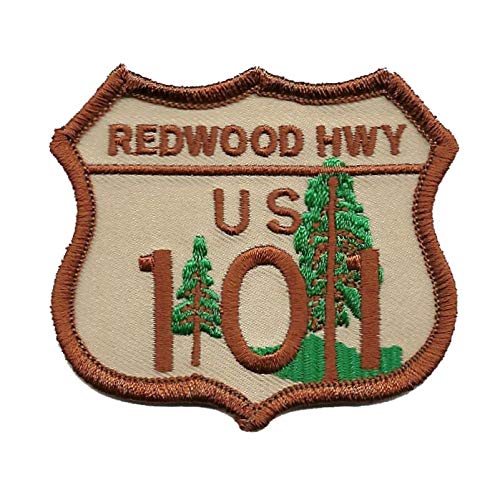 Redwood HWY US 101 Sign Embroidered Iron-On Patch - California Road Trip Souvenir & Collectible for Jackets, Backpacks, Hats (Perfect for Travel Enthusiasts & Gift Ideas)