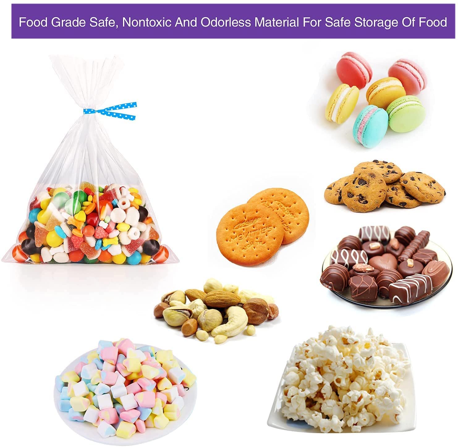 Newkita 100 Pack 6x10 Inch Clear Cellophane Bags with 4