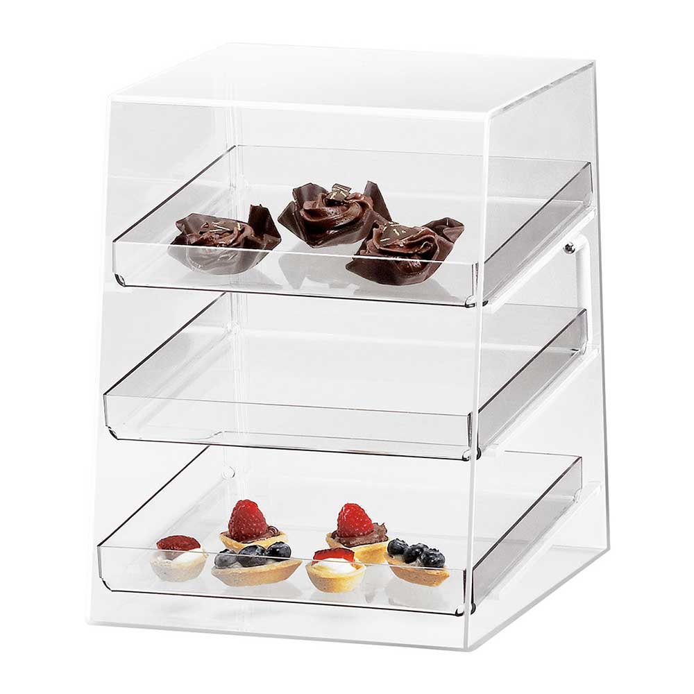 Cal Mil P257 3-Tier Clear Classic Slant Front Display Case - Perfect for Retail Stores, Bakeries & Jewelry Showcases