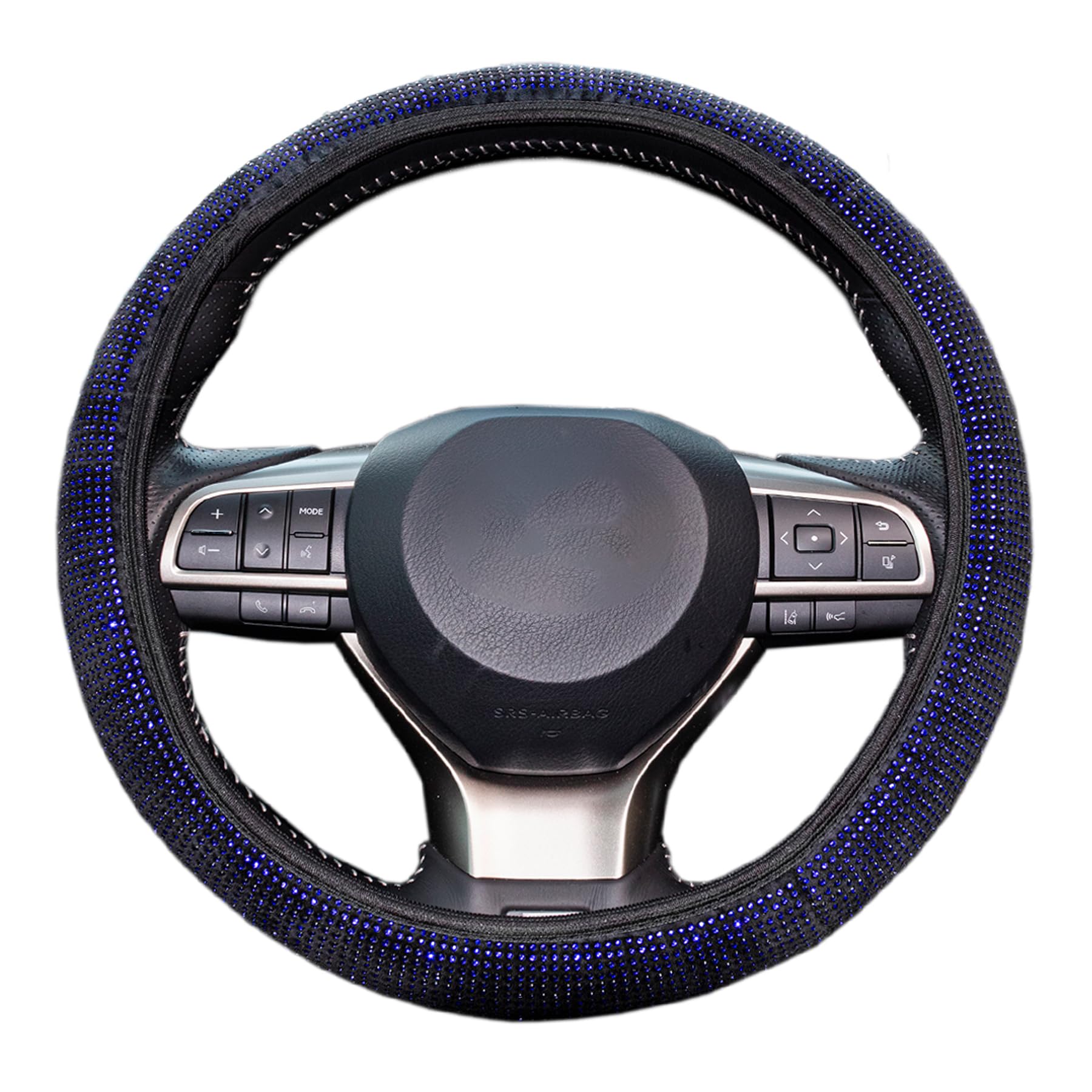 Sparkly Rhinestone Steering Wheel Cover - Stretchable Elastic, Anti-Slip & Breathable - Bling Car Accessories for Women - Perfect Gift for Her - Blue - Great for Daily Commute & Road Trips