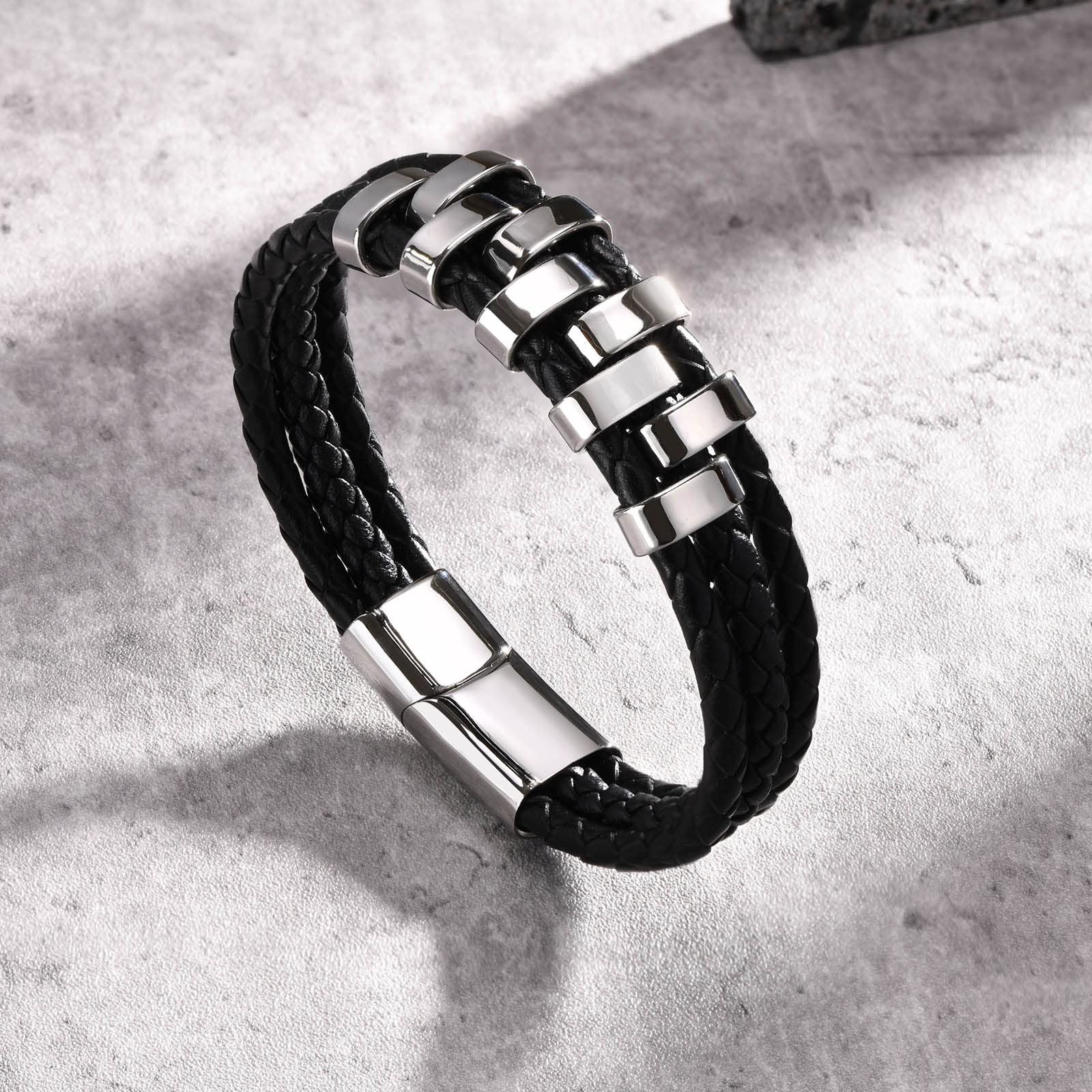 Personalized Leather Bracelets for Men - Custom Engraved Name Beads, Jewelry Box Included | Unique Gifts for Dad, Grandpa, Uncle | Perfect for Father's Day, Christmas, Thanksgiving & Special Occasions | Family, BFF & Couple Bracelets for Meaningful Gifting