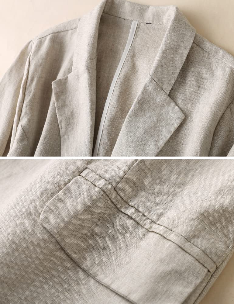 Kinghua Women's 100% Linen Single Button Blazer - Casual 3/4 Sleeve Lapel Jacket for Office, Spring Outfits & Business Casual Wear