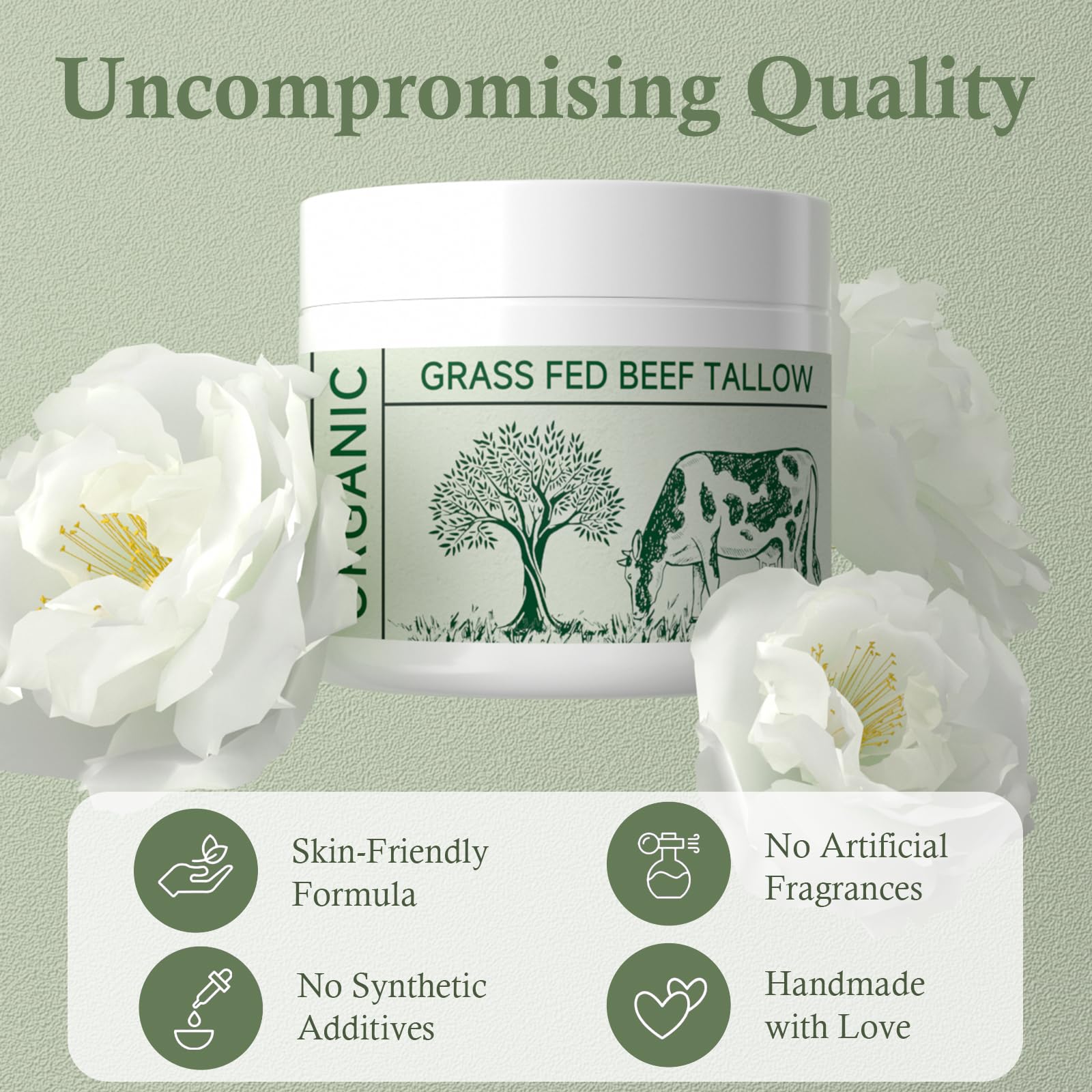Grass-Fed Whipped Beef Tallow Balm - Unscented Face Moisturizer & Body Lotion for Dry Skin | Nourishing, Soothing Skin Care | Perfect for Daily Hydration, Eczema Relief & Natural Skincare Routine