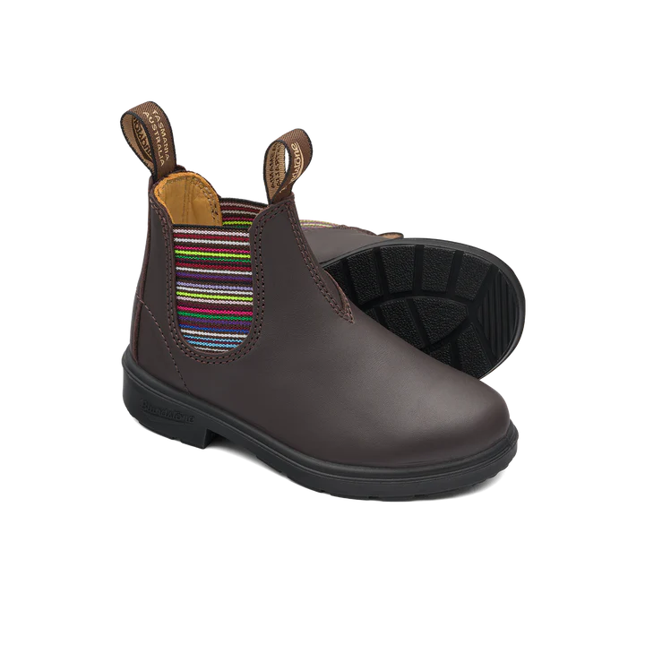 Blundstone 1413 Kids Brown Striped Elastic Boots - Comfortable & Durable Leather Shoes for Boys & Girls - Perfect for School, Outdoor Play & Hiking Adventures