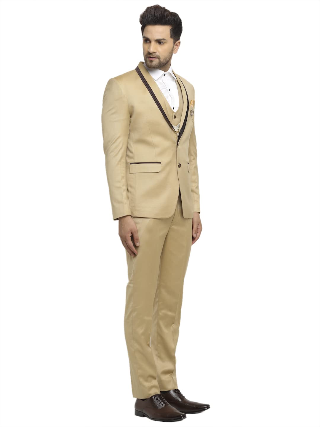 LUXURAZI Women's Designer Beige 3 Piece Suit Set - Elegant Blazer, Pants & Skirt for Office, Business & Formal Events