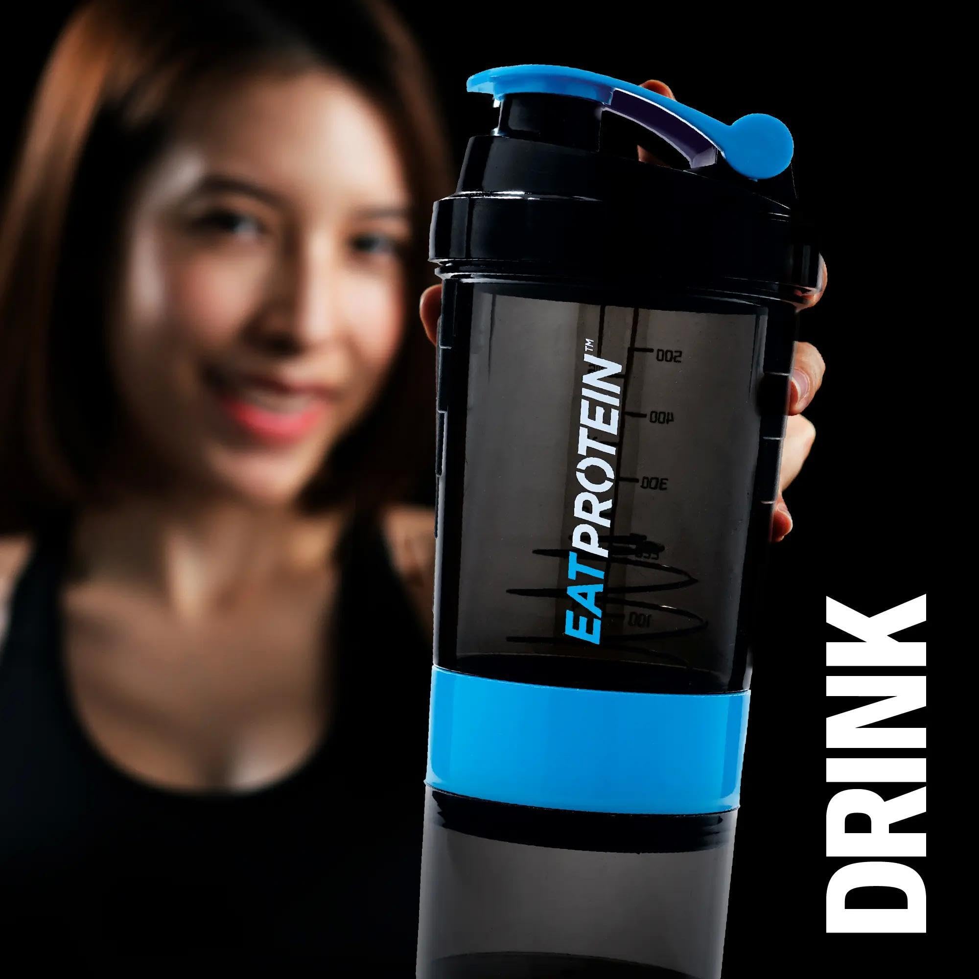 EatProtein 500ml Protein Shaker Bottle with 2 Detachable Powder Containers - Leakproof Gym Water Bottle for Protein Shakes & Workout Drinks - Perfect for Bodybuilding, Fitness & Post-Workout Recovery