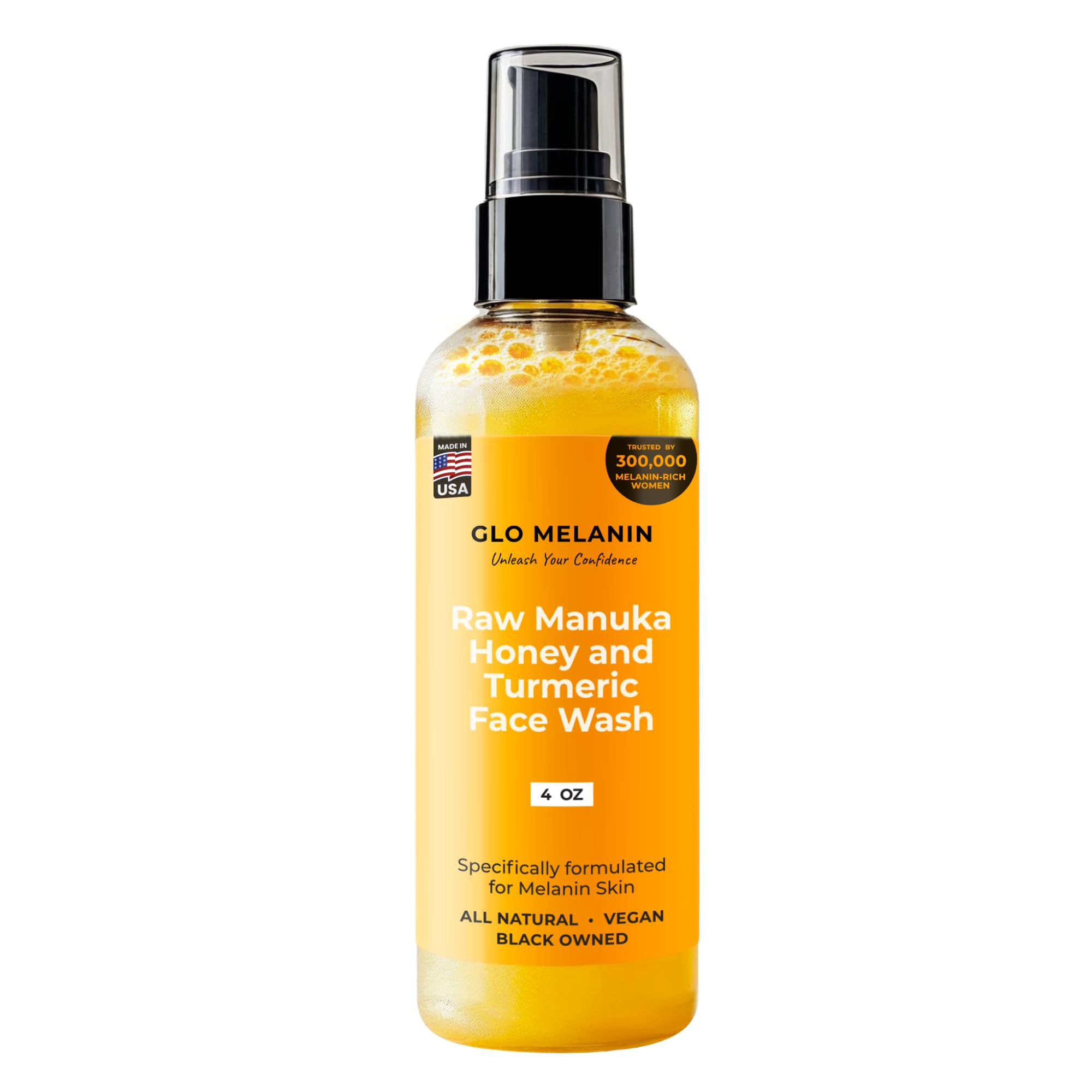 Glo Melanin Raw Manuka Honey & Turmeric Face Wash - Exfoliating Cleanser for Glowing Skin - Natural Facial Wash for Women - 4 Oz - Perfect for Daily Skincare Routine & Acne-Prone Skin