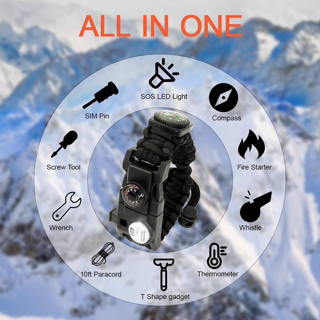 20 in 1 Survival Paracord Bracelet with Emergency Whistle, Fire Starter, Compass & Thermometer - Outdoor Camping, Hiking Gear & Emergency Preparedness Accessories