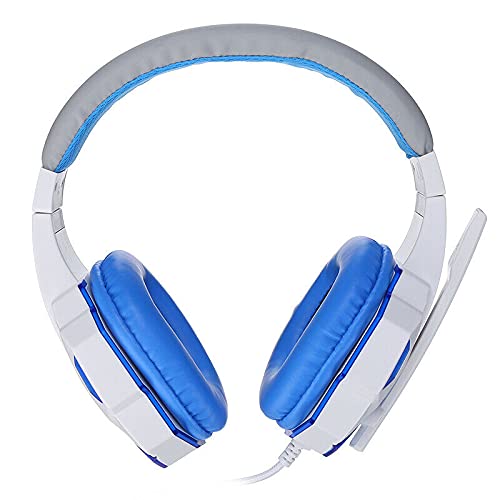 3.5mm Wired Gaming Headset with Microphone - LED Light Stereo Bass Surround Sound Headphones for PC/PS4/Xbox (White-Blue) - Perfect for Online Gaming, Streaming & Voice Chat