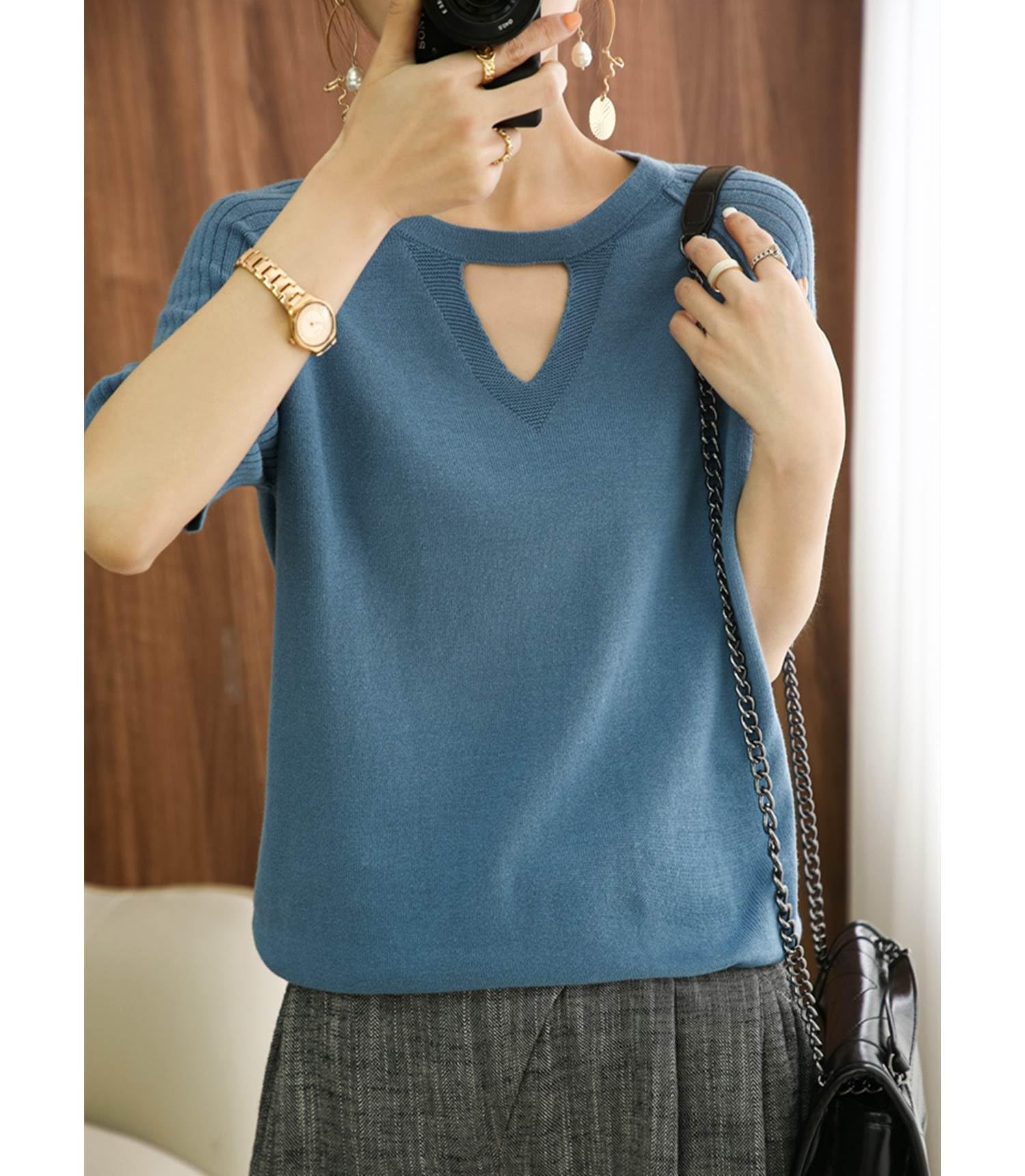 Women's Lightweight Short Sleeve Sweater - Crewneck Knit Pullover Top for Spring Summer Fall - Casual Blouse Shirt for Work, Dating & Everyday Wear
