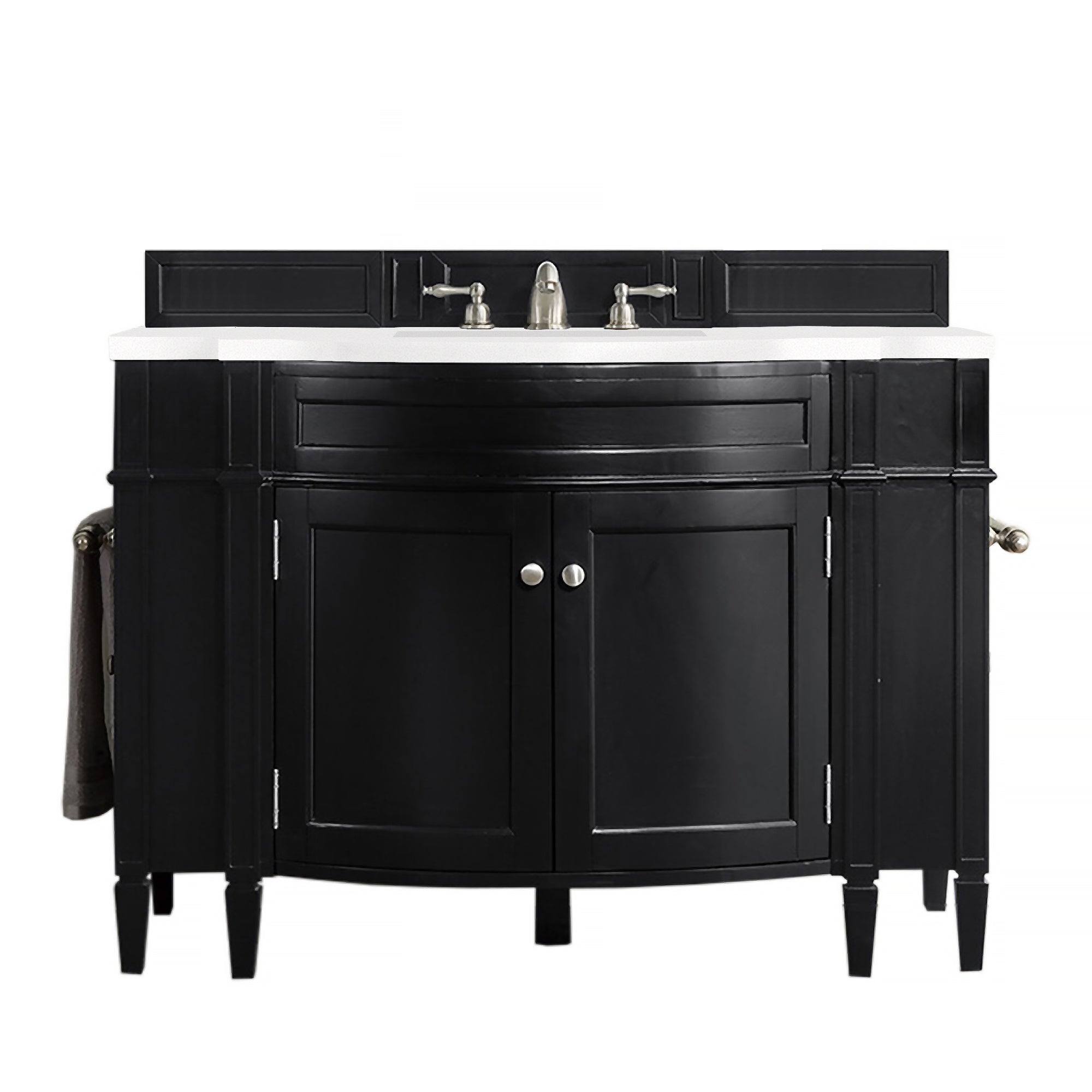 Brittany 46 Inch Single Bathroom Vanity Set - Black Onyx with 3CM White Zeus Quartz Countertop | Modern Sink Cabinet for Master Bath, Guest Bath & Powder Room