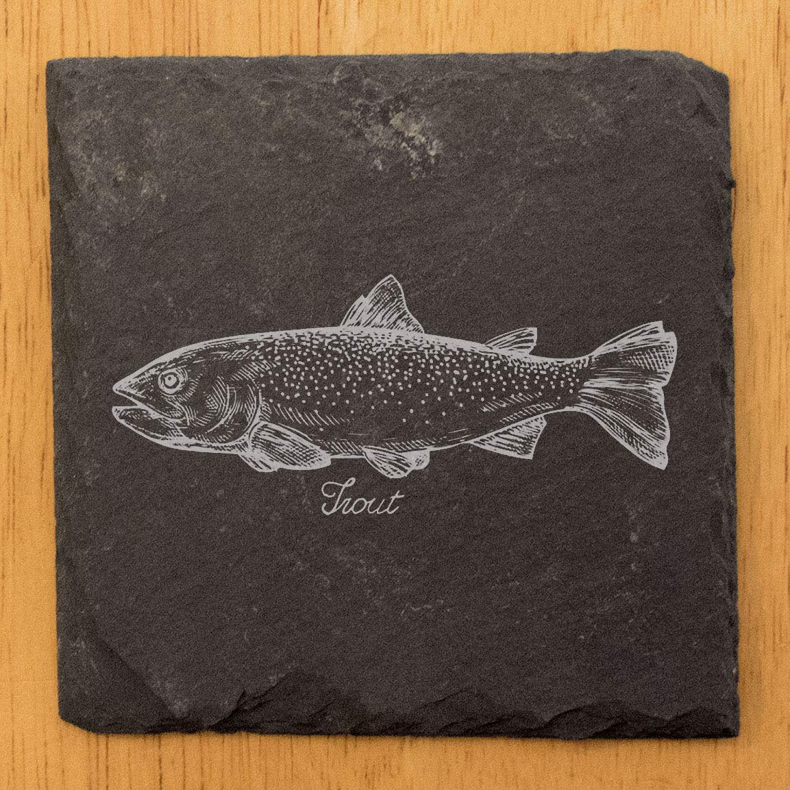Premium Square Slate Fishing Coasters - Set of 6 for Beer Mugs & Drink Glasses - Perfect for Angler's Home Bar, Man Cave, or Fishing Lodge Decor