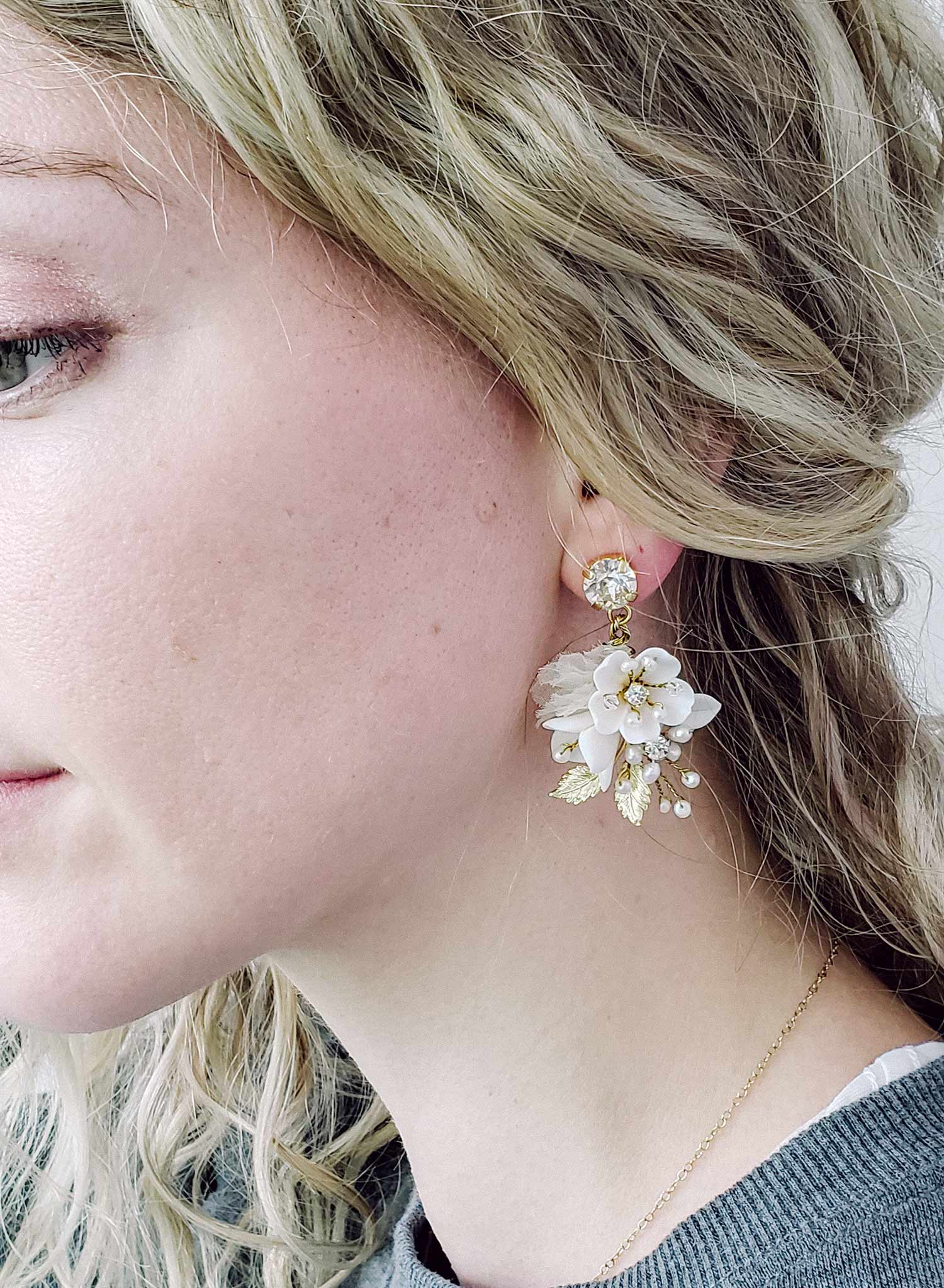 Elegant Petite Floral Crystal Bridal Earrings - Style #2100 | Perfect for Weddings, Prom & Formal Events