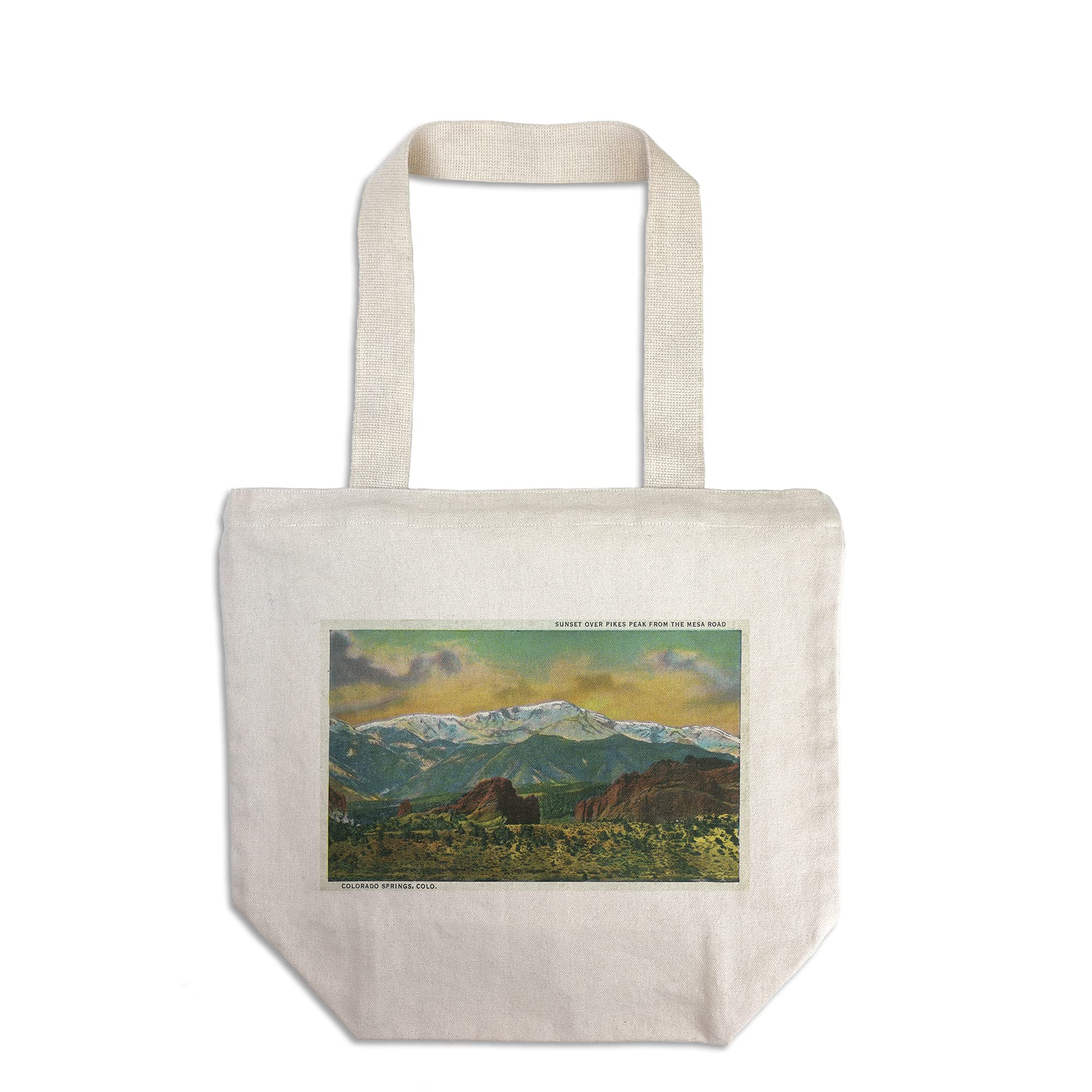 Lantern Press Colorado Springs Tote Bag - Sunset Over Pikes Peak View from Mesa Road | 100% Cotton Canvas Reusable Shopping Bag for Groceries, Beach & Daily Use