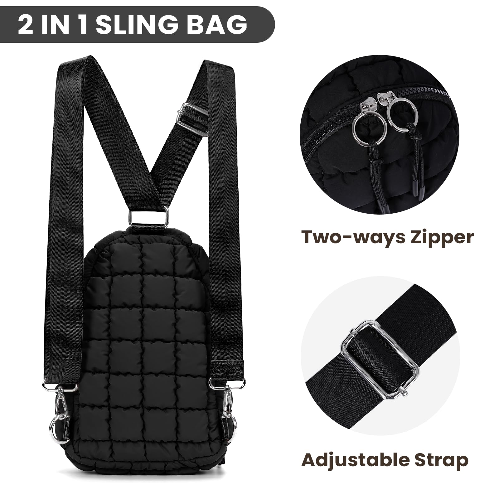 YFGBCX Quilted Puffer Sling Bag for Women - Crossbody Purse, Fanny Pack & Chest Bag | Stylish & Lightweight for Travel, Shopping & Daily Use