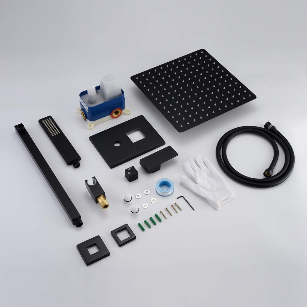 Matte Black Shower Set - 10 Inch High Pressure Rain Shower Head with Handheld & Mixer Valve | Modern Bathroom Shower System with Pressure Balance Valve & Trim Kit | Perfect for Spa-Like Experience & Water Conservation