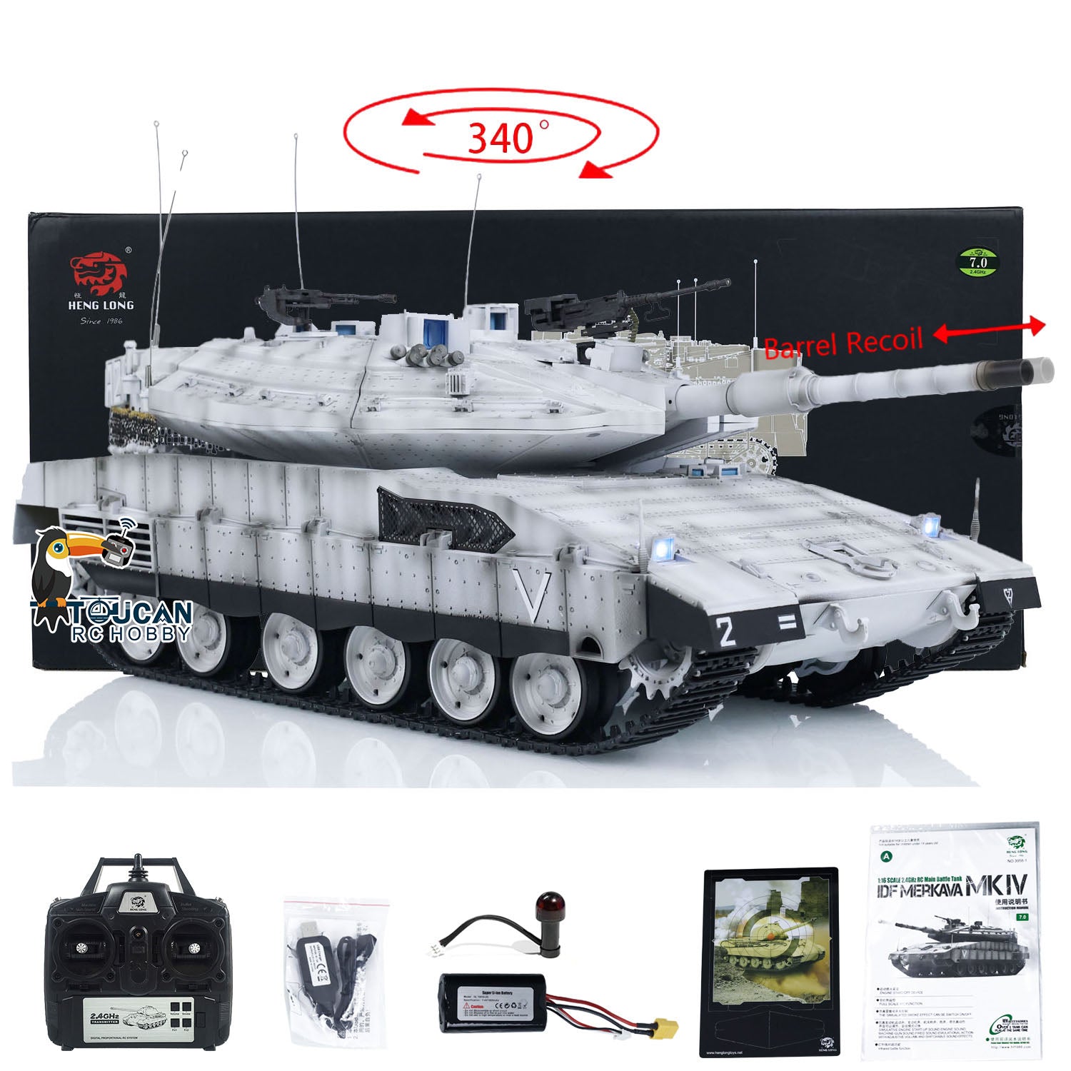 1/16 Scale Heng Long Plastic RC IDF Merkava MK IV Main Battle Tank - Remote Control Military Vehicle with BB Shooting for Adults & Kids | Battle Simulation, Collection Display, Outdoor Play