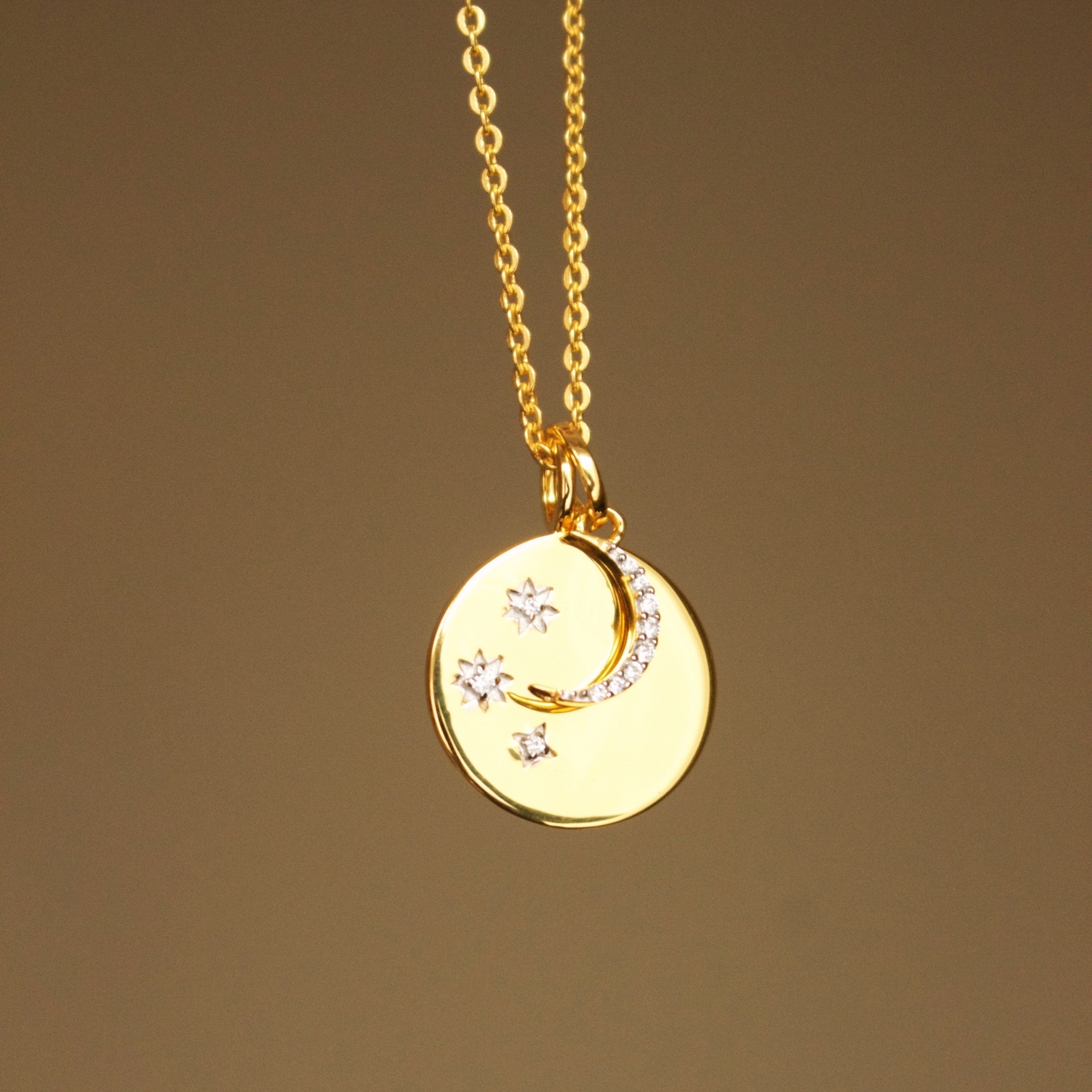 Celestial Coin Necklace with Crescent Moon Charm - Perfect for Stargazing, Romantic Dates & Boho Fashion