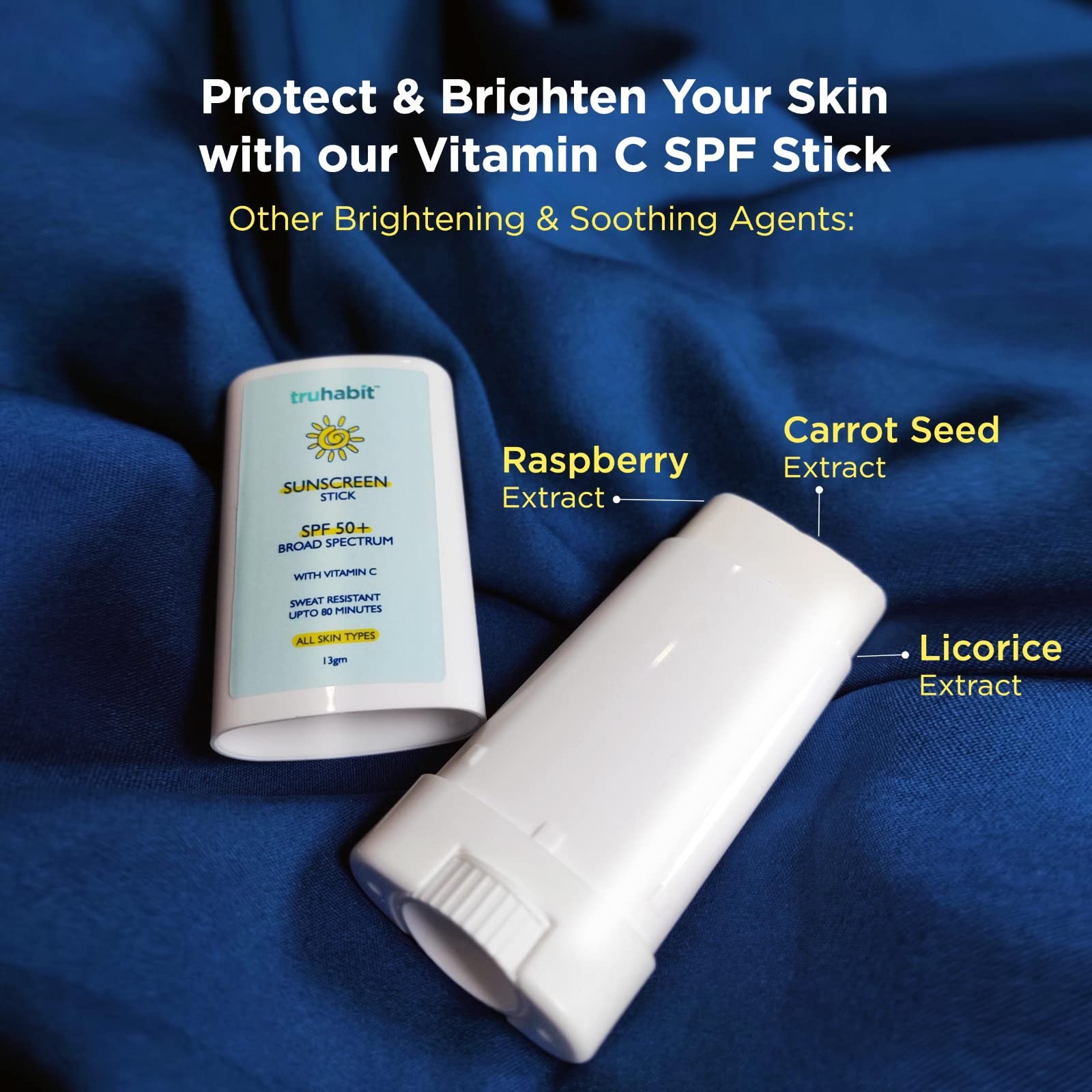TruHabit SPF 50 Sunscreen Stick for Face - Dermatologist Tested Vitamin C Sun Protection for Women & Men - Oil-Free & Hydrating Formula for Oily & Dry Skin (13g) | Perfect for Beach, Sports & Daily Outdoor Activities