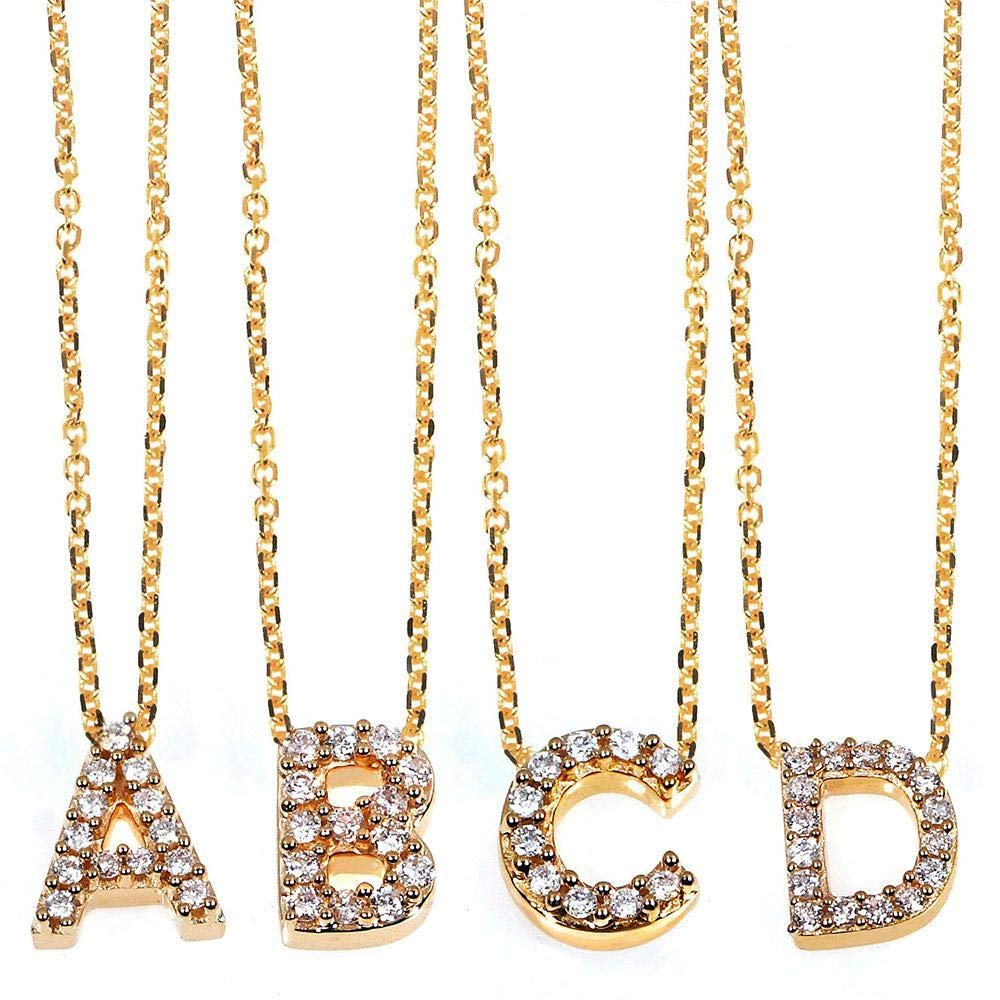 Kobelli Small A-Z Letter Diamond Pendant in 14K Yellow Gold - Personalized Initial Necklace for Women, Perfect Gift for Birthday, Anniversary & Valentine's Day