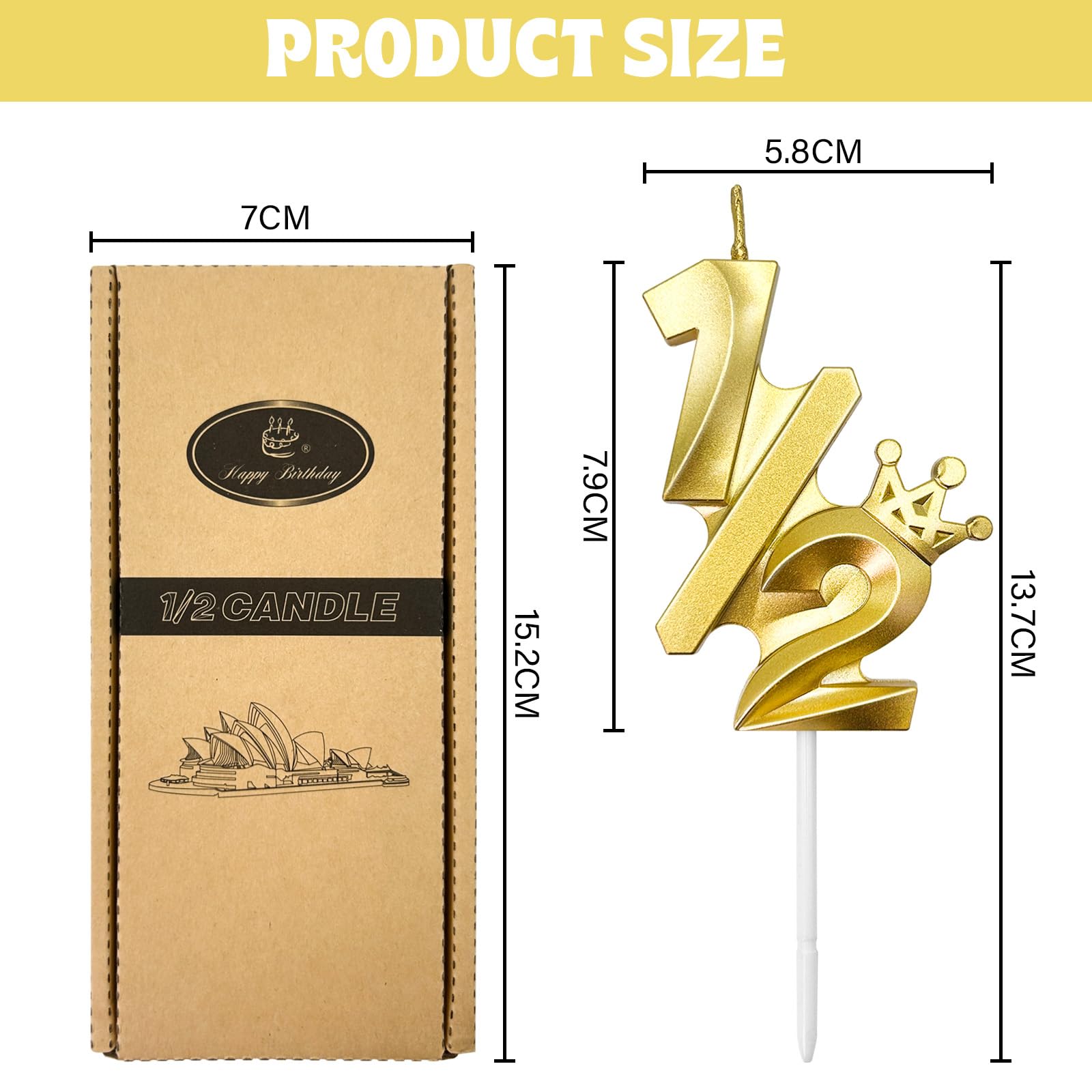 Gold Number 1/2 Birthday Candles - Crown Cake Topper for 6-Month Babies & Anniversaries | Party Decor