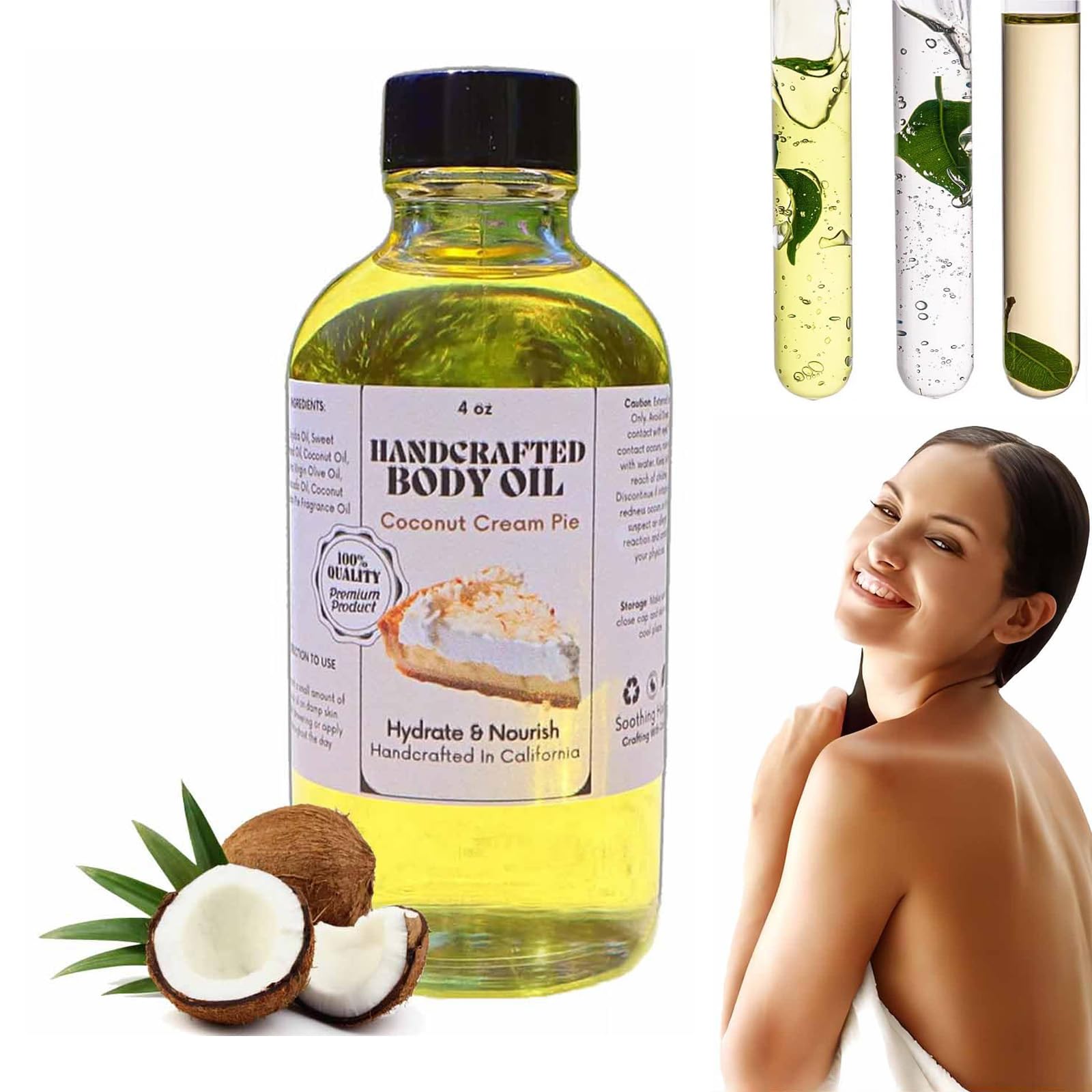 LXCJZY Coconut Cream Pie Body Oil - Handcrafted Moisturizing Body Oil with Vanilla for All Skin Types | Hydrating & Nourishing | Perfect for Massage, Aromatherapy & Daily Skincare Routine