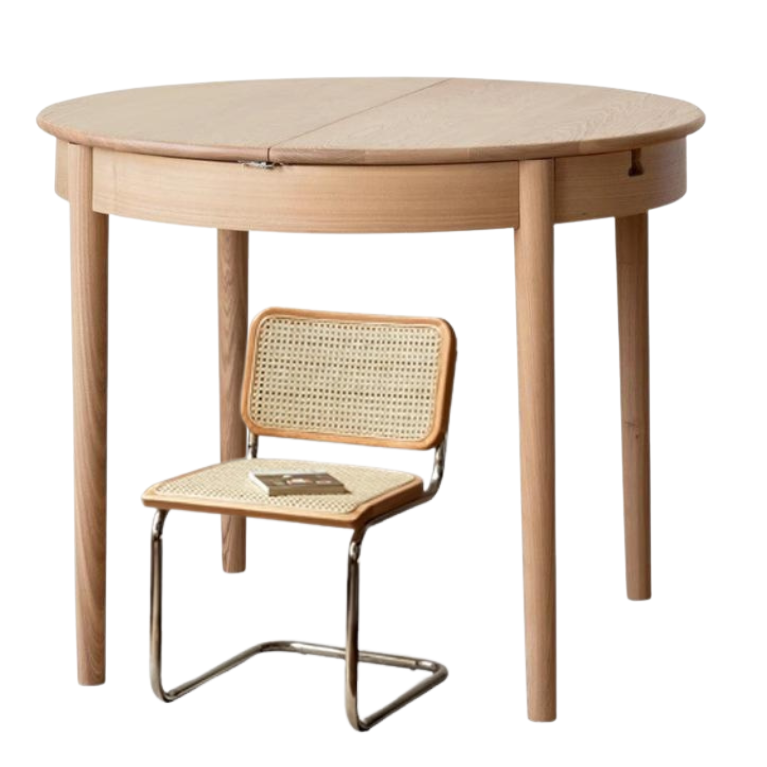 Solid Oak & Ash Wood Extendable Round Dining Table - Expandable for 4 to 8 People - Perfect for Small Spaces, Family Dinners & Entertaining Guests