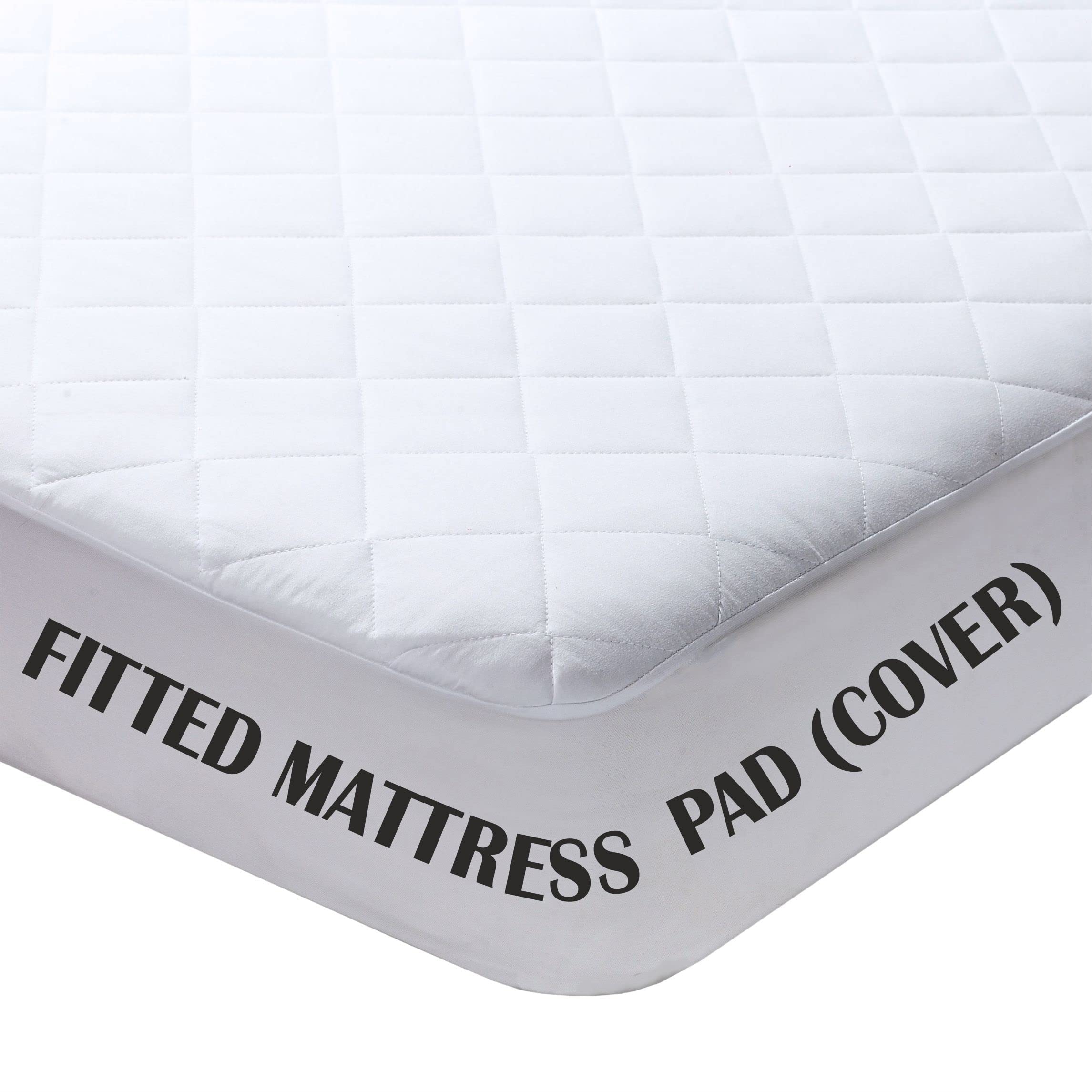 Twin Size Quilted Mattress Pad Cover - 39x75 Inches Fitted Stretch to 16