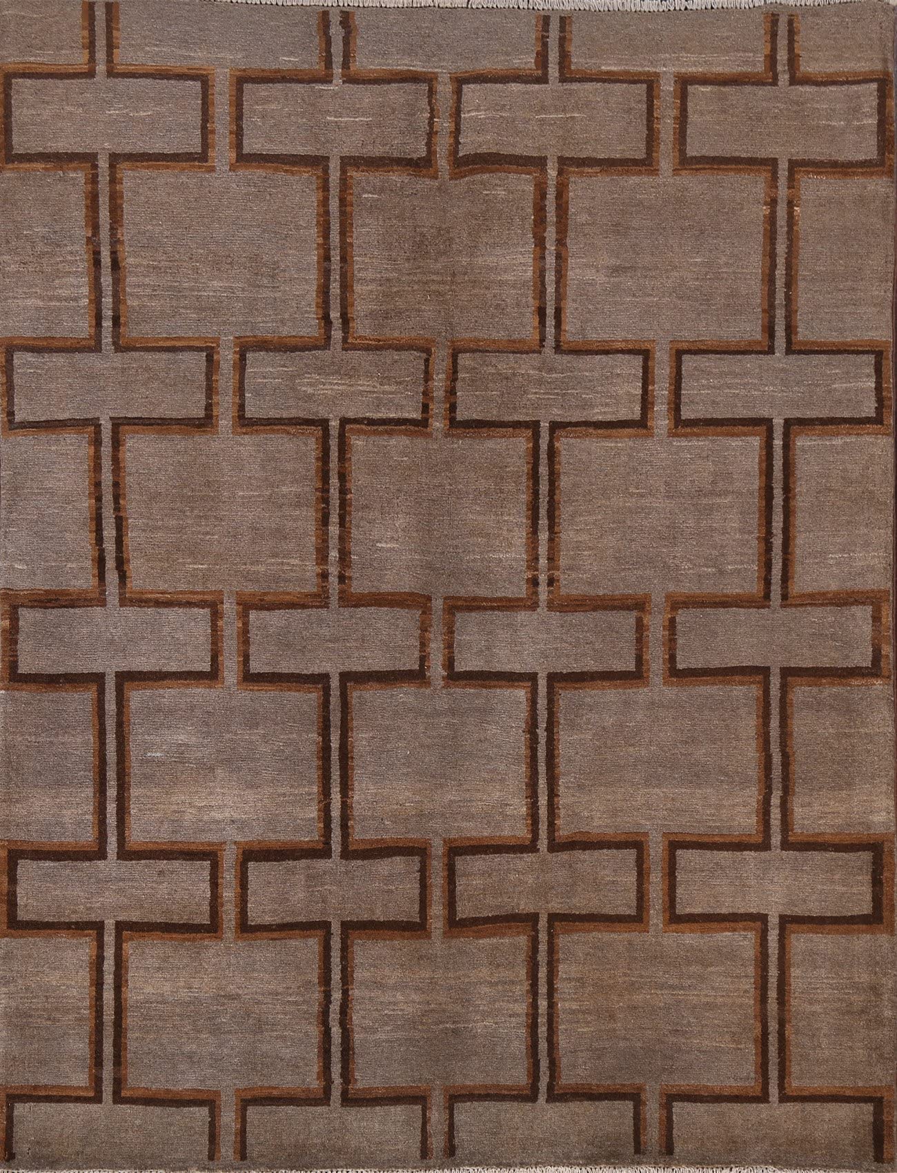 Hand-Knotted Brown Gabbeh Kashkoli Wool Rug 5x6 (5'1