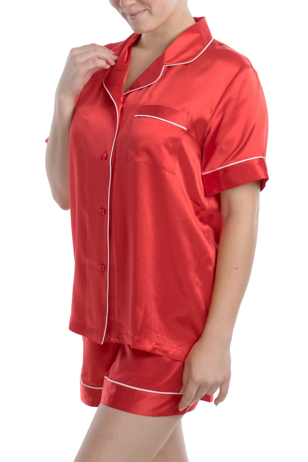 Luxury 100% Silk Pajama Set for Women - Short Sleeve Top & Boxer Shorts | Soft & Breathable Sleepwear | Perfect for Relaxing at Home, Spa Days & Gift Giving