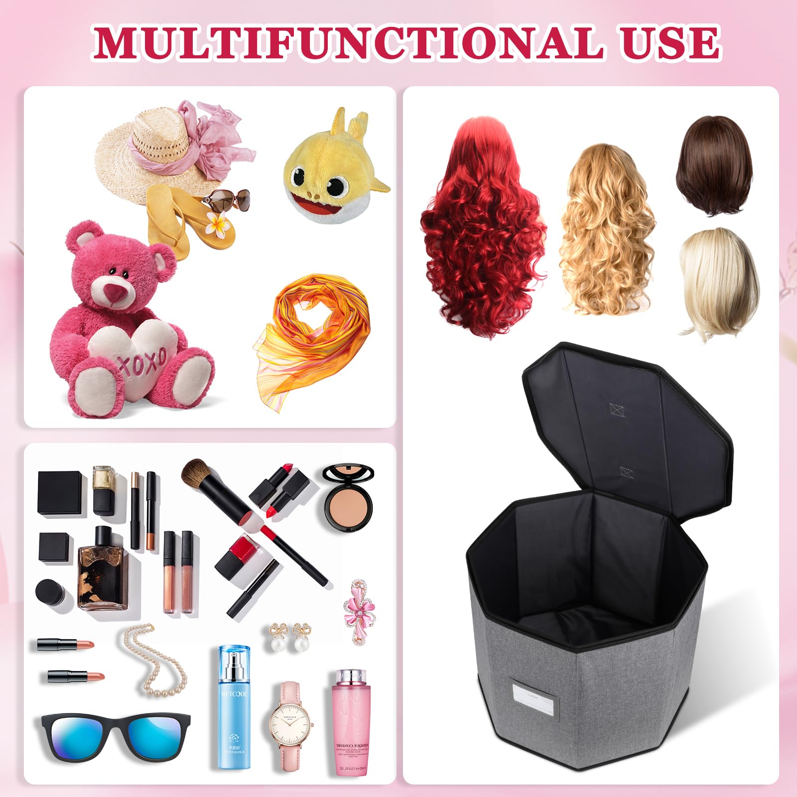 Wig Storage Box & Travel Case - Foldable Wig Organizer for Men & Women | Yarn & Cosmetic Cabinet Storage Bag | Perfect for Travel, Home & Salon Use