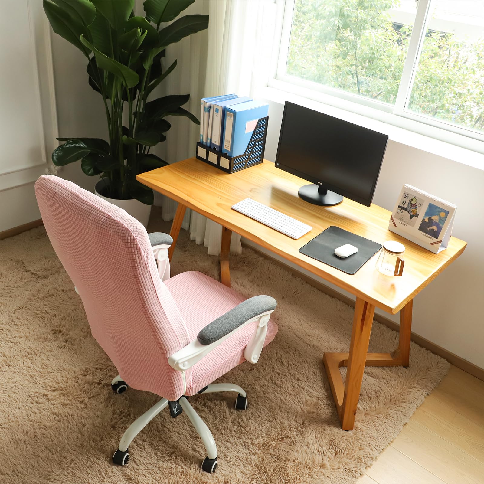 FORCHEER Stretchable XL Office Chair Cover for Big and Tall - Breathable, Washable, Fits Most Computer Chairs (Large, Pink) - Perfect for Home Office, Gaming, and Conference Rooms