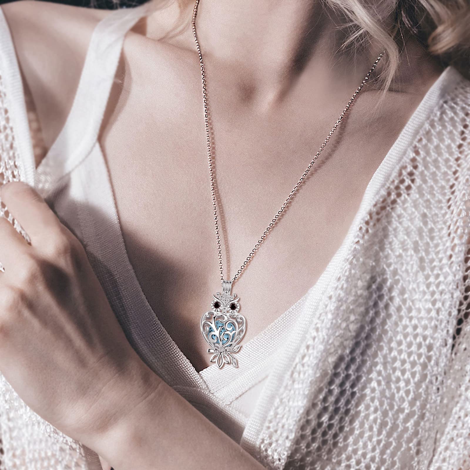 INFUSEU Aromatherapy Essential Oil Diffuser Necklace for Women - Cute Animal Pendant with 7 Lava Stones & 24