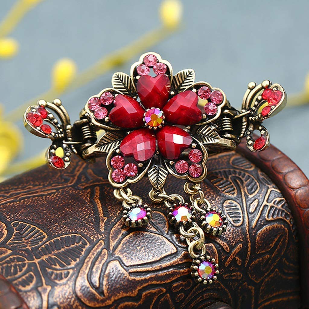 Vintage Metal Hair Claw Clips with Tassel Dangle - Retro Women's Hair Clips, Barrettes & Hair Accessories in Red - Perfect for Parties, Weddings & Everyday Styling