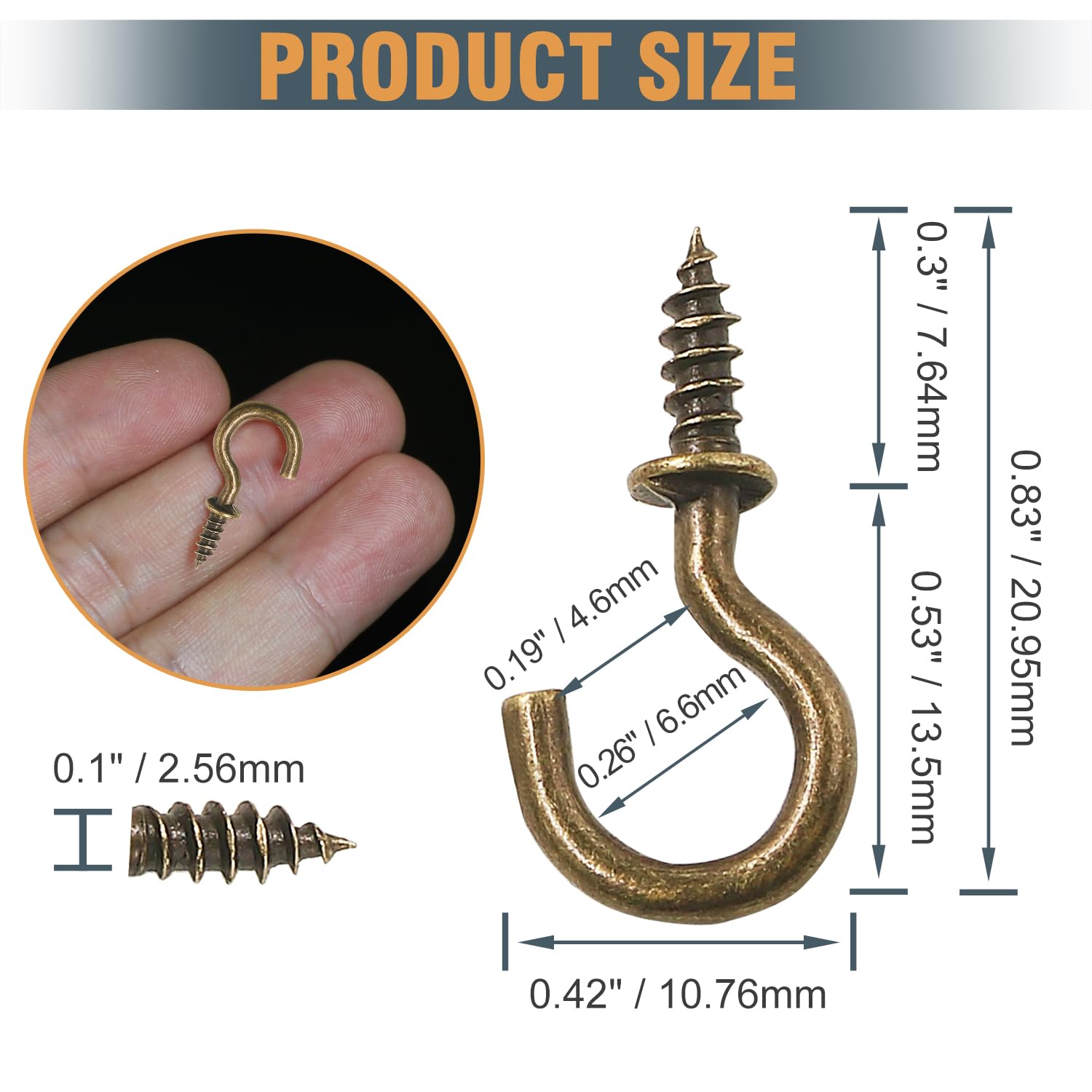 100Pcs 1/2 Inch Cup Hooks - Bronze & Nickel Plated Metal Screw Hooks for Ceiling, Wall & DIY Projects - Heavy Duty Small Screw-in Hooks for Hanging Plants, Decor, Lights & More