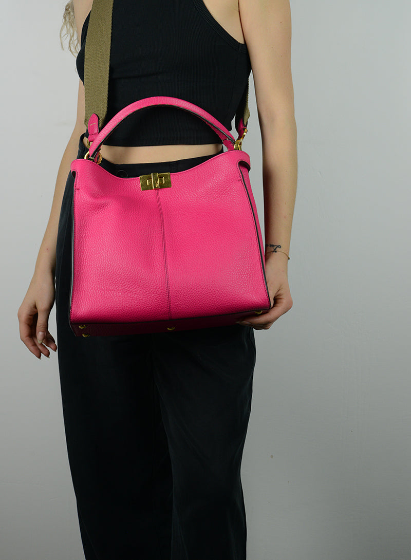 Fendi Selleria Peekaboo Isseu X Lite Fuchsia Leather Handbag - Luxury Designer Crossbody Bag for Women, Perfect for Work, Travel & Evening Events