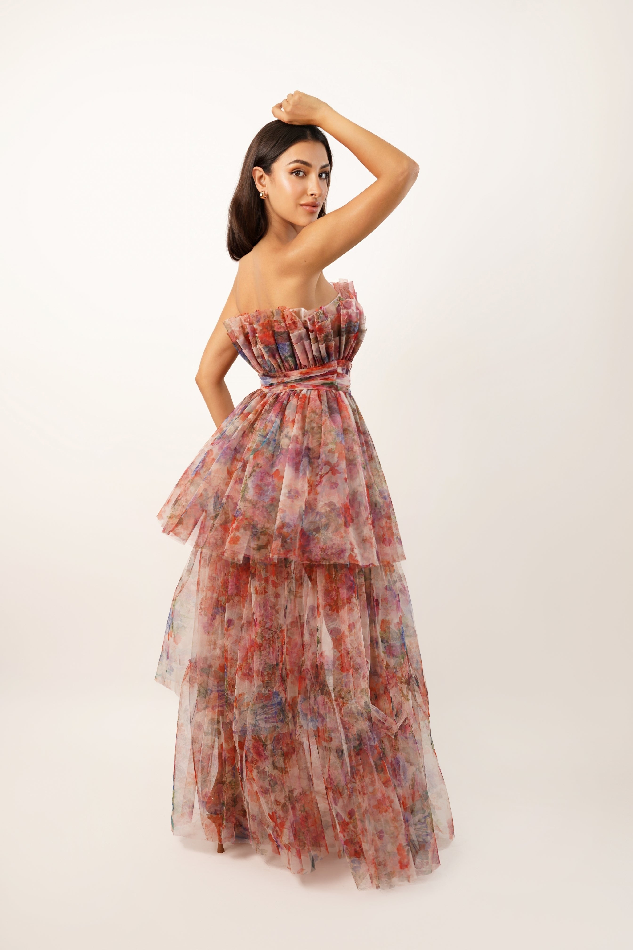 Natalia Tulle Maxi Dress - Floral Print Elegant Evening Gown for Women | Perfect for Weddings, Parties & Special Occasions