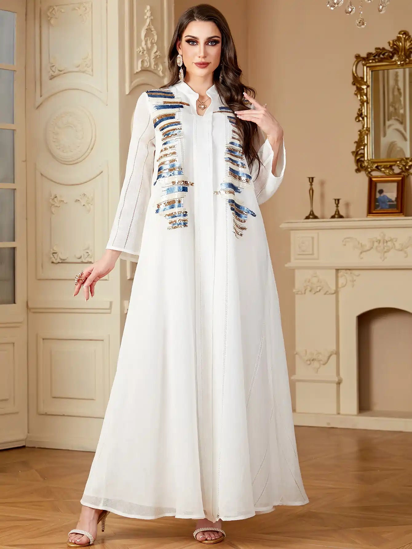Elegant Eid Sequins Embroidery Caftan Dress for Women - Party & Wedding Guest Outfit - Perfect for Holiday Celebrations, Bridal Showers, and Special Occasions