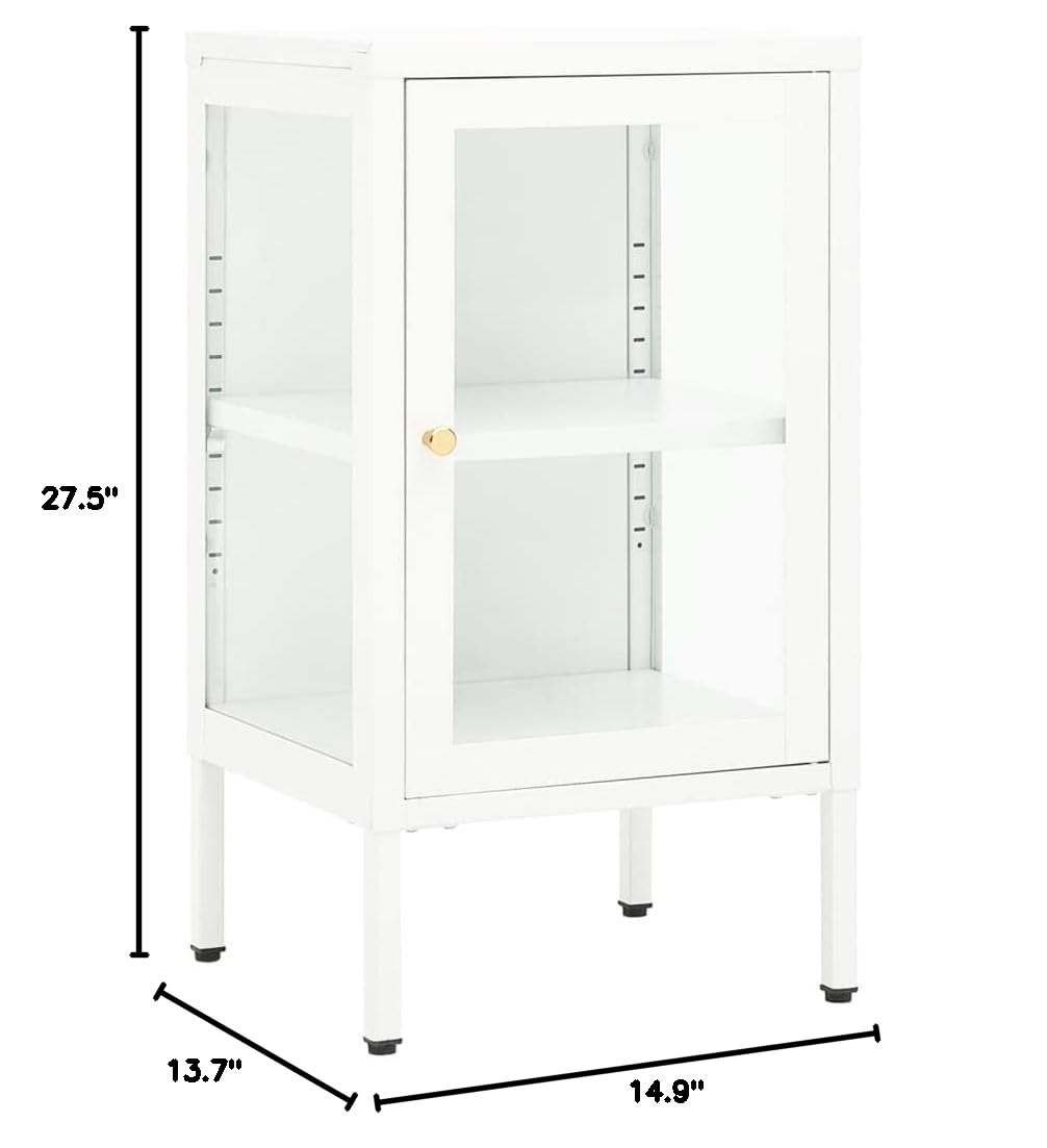 FAMIROSA White Steel Sideboard Cabinet with Tempered Glass - 15