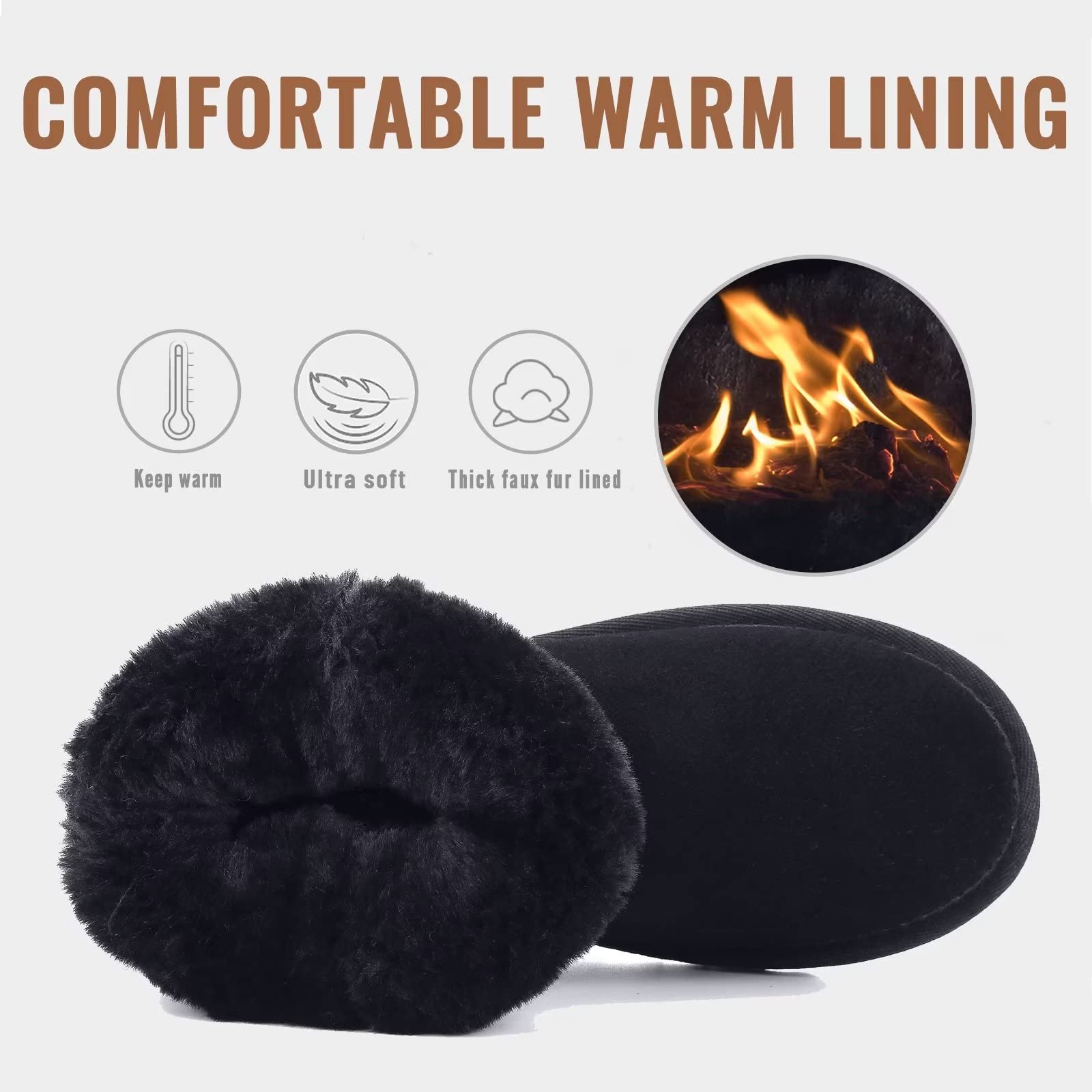 FANTURE Kids Snow Boots for Boys & Girls - Warm Winter Boots with Cow Suede & Faux Fur Lining | Durable Waterproof Shoes for Little & Big Kids | Perfect for Snow Play, Sledding & Cold Weather Activities