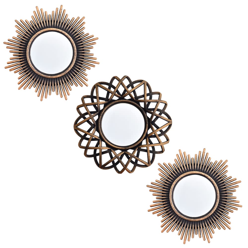 3-Pack Small Round Wall Mirrors for Home Decor | Decorative Circle Mirrors Set for Bedroom, Living Room, Bathroom | Stylish Wall Art & Space Enhancer | Perfect for Vanity, Entryway & Gallery Walls (Style0124)