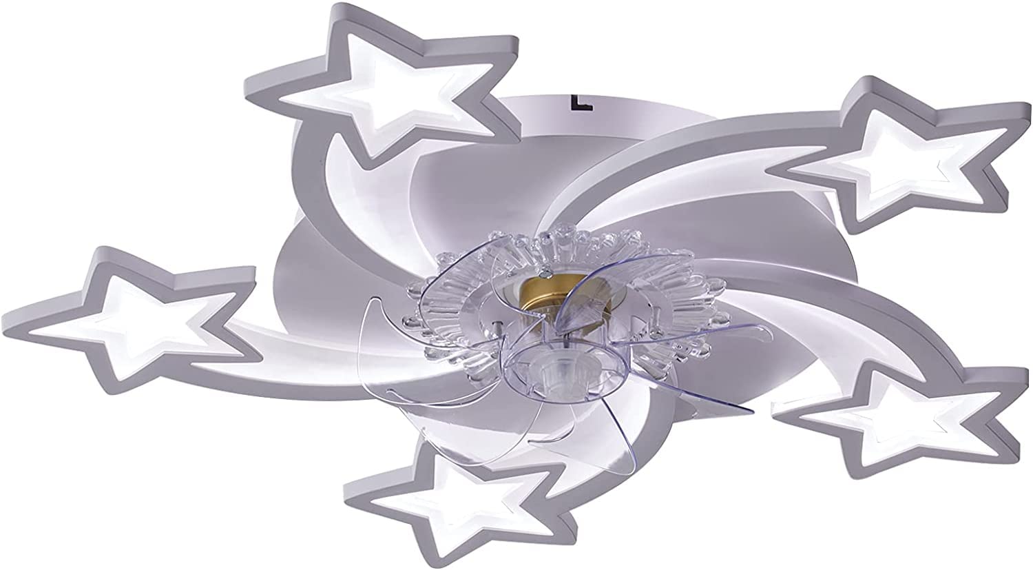 Becailyer 29-inch White LED Ceiling Fan with Lights - Modern Remote Control, 6-Speed Quiet Motor, Dimmable Star Shape Flush Mount for Living Room & Bedroom - Perfect for Home Cooling and Ambient Lighting (60W)