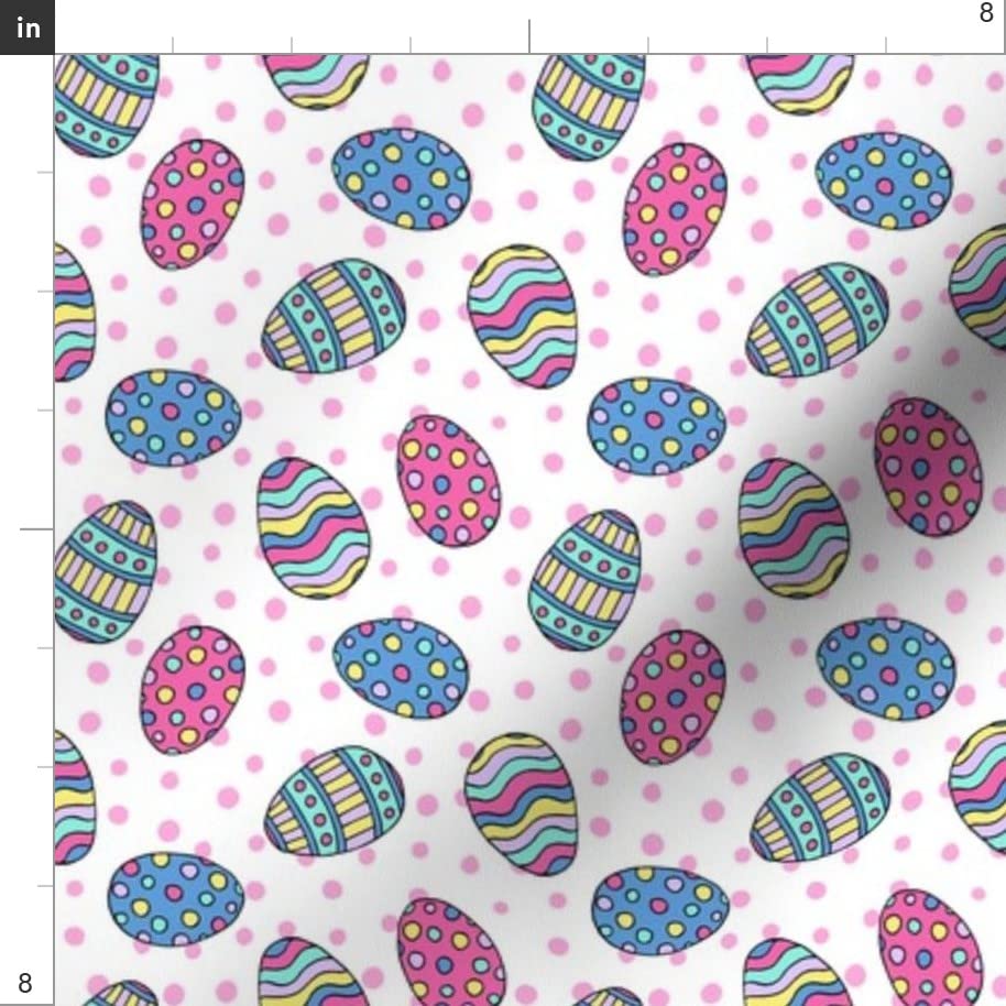 Easter Eggs Pink White Blue Spots Spring Pastel Printed Cotton Fabric by The Yard - Premium Petal Signature Cotton for Sewing, Quilting, Apparel, Crafts & Home Decor - Perfect for Easter DIY Projects, Spring Decorations and Baby Nursery Designs