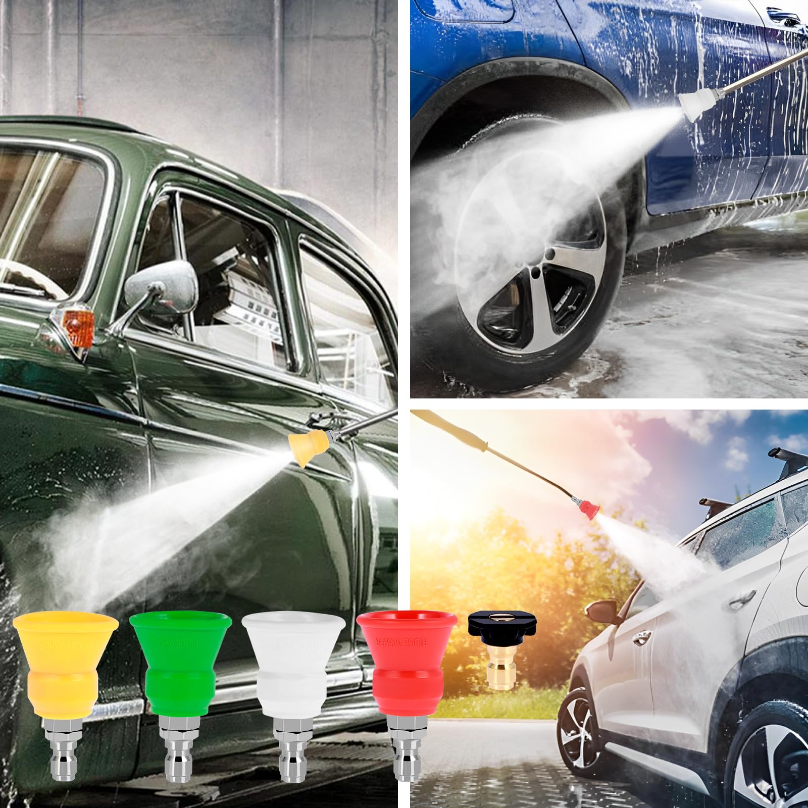 5Pcs Stainless Steel Pressure Washer Nozzle Tips Set with Rubber Protective Cover - 0°/15°/25°/40° Nozzle Angles for Car Washing, Driveway Cleaning & Outdoor Surface Cleaning (Aperture 030) - Durable Nozzle Guards for Safe High-Pressure Cleaning
